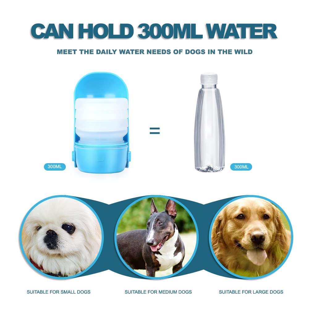 Portable Foldable 300ml Leak Proof Silicone Dog Water Bottle - Travel Pet Water Dispenser for Hiking, Walking & Outdoor Adventures (Blue)