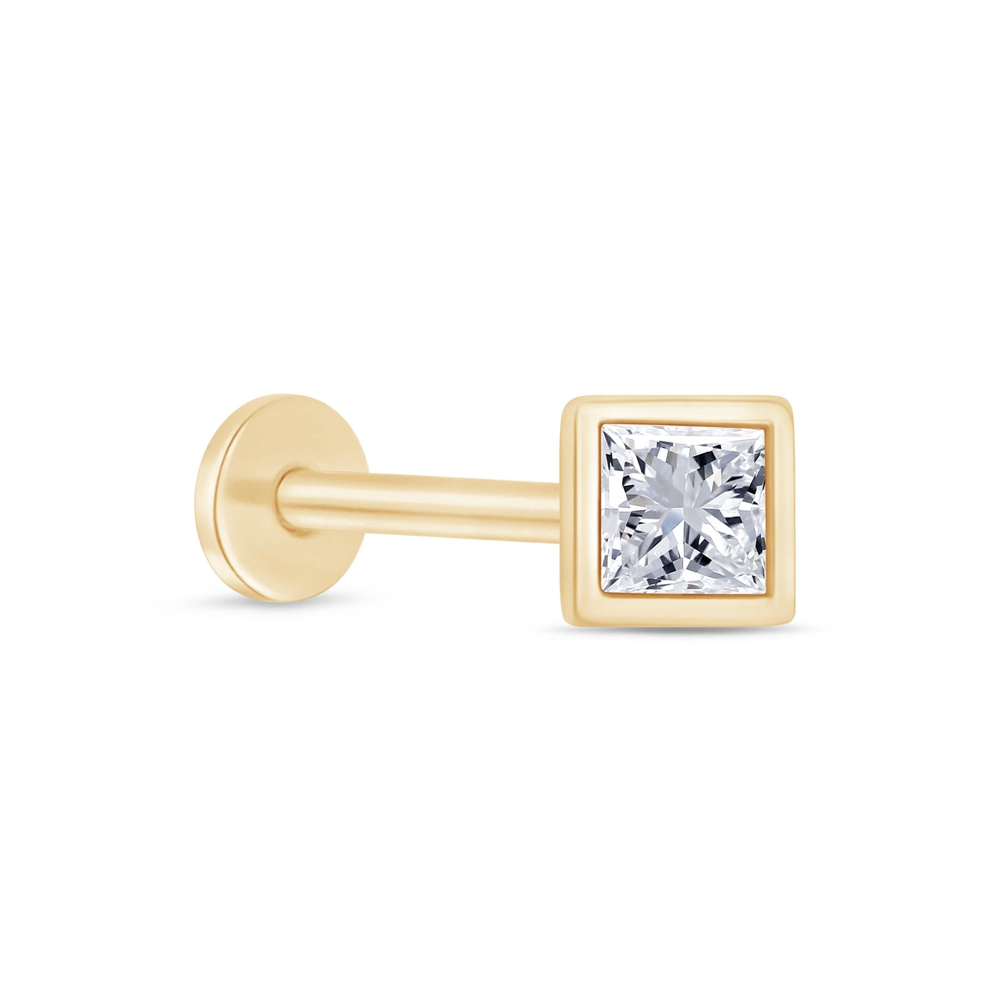 14K Yellow Gold Princess Cut Gemstone Stud Earrings - Bezel Set Flat Back for Secure Wear | Perfect for Weddings, Parties & Everyday Elegance