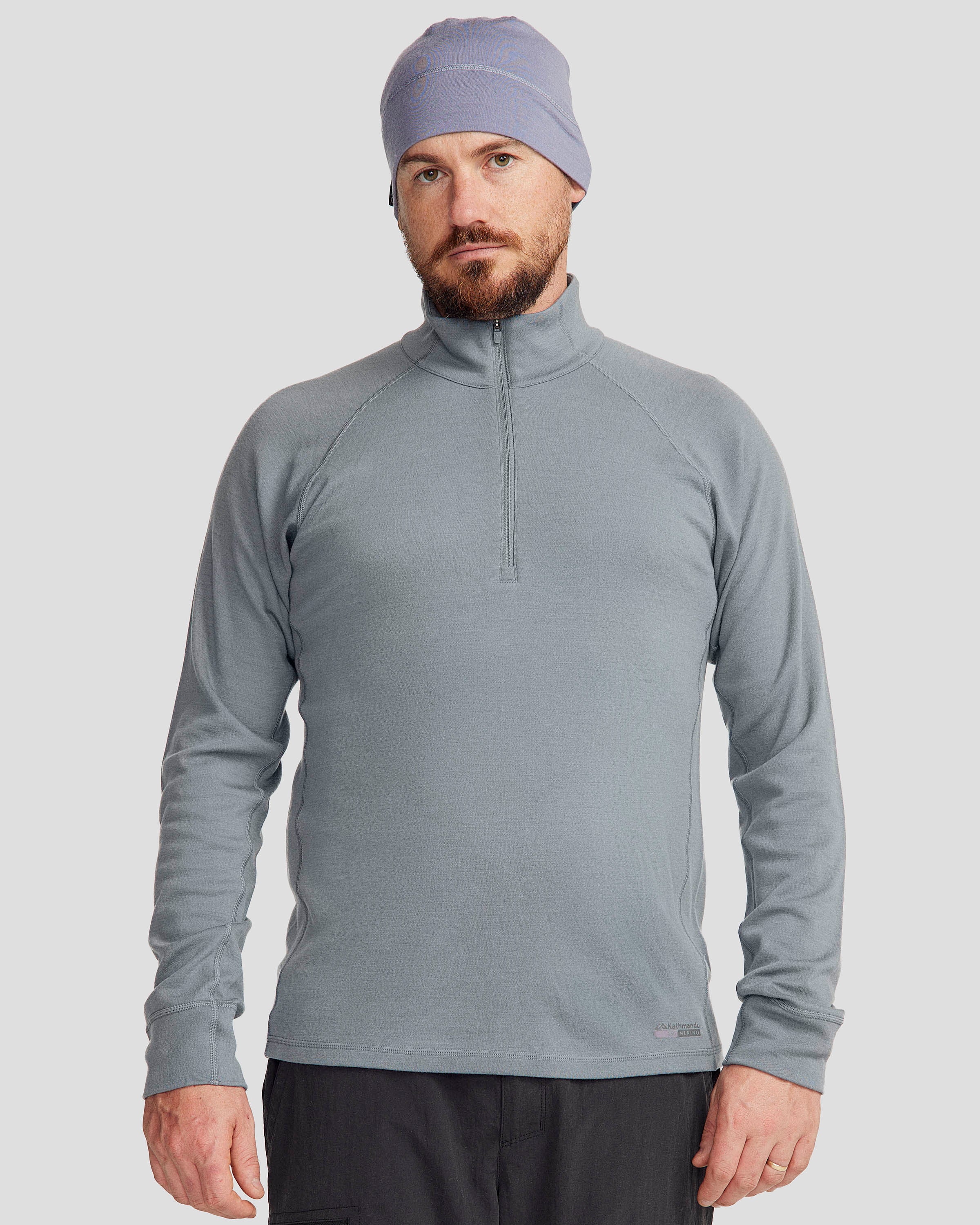 Men's K Merino 250 Quarter Zip Long Sleeve Base Layer - Lightweight Thermal Shirt for Hiking, Skiing & Outdoor Activities - Moon Color