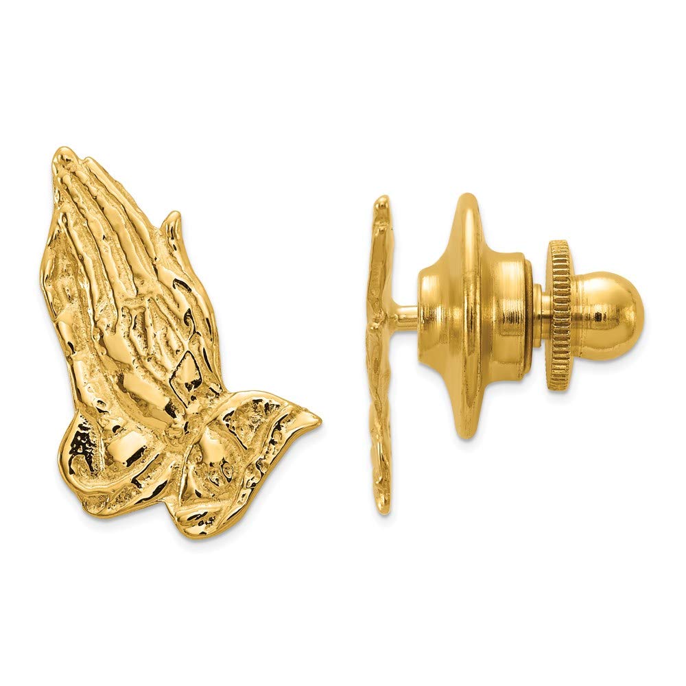 14K Yellow Gold Praying Hands Tie Tack Pin - Religious Jewelry for Men, Christian Gifts, Lapel Pin for Suits & Blazers - Perfect for Church, Weddings & Formal Events