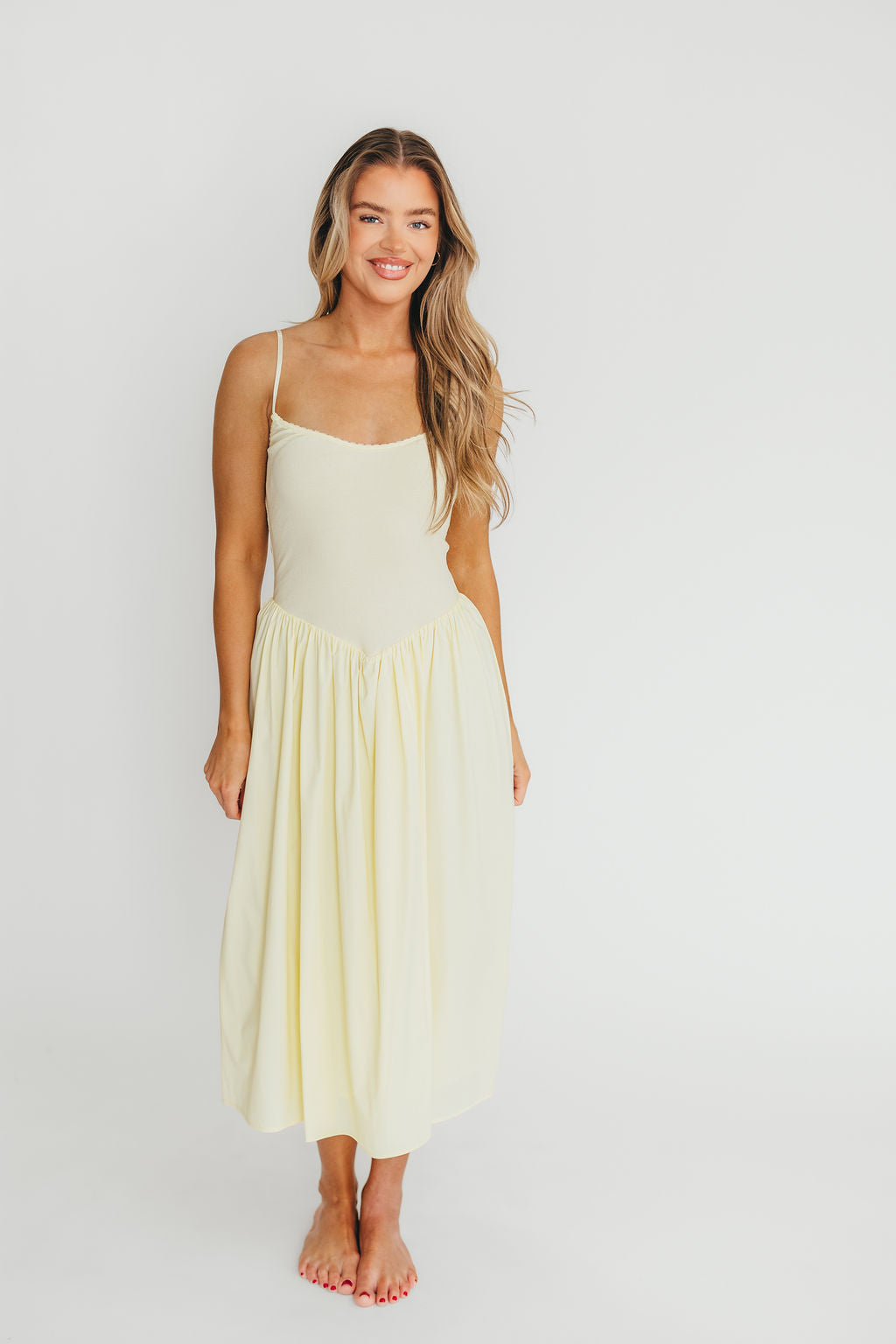 Lucy Midi Dress in Yellow - Flowy Summer Dress for Women | Perfect for Beach Vacations, Date Nights & Outdoor Parties