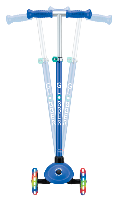 Globber Primo Plus Lights Scooter for Kids - Adjustable Height, LED Wheels, Navy Blue/Emerald Green - Perfect for Outdoor Play, Commuting & Neighborhood Rides
