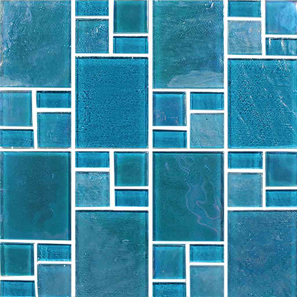 Iridescent Glass Tile Veranda Turquoise Mixed - Stunning Mosaic for Backsplash, Pool, and Bathroom Decor