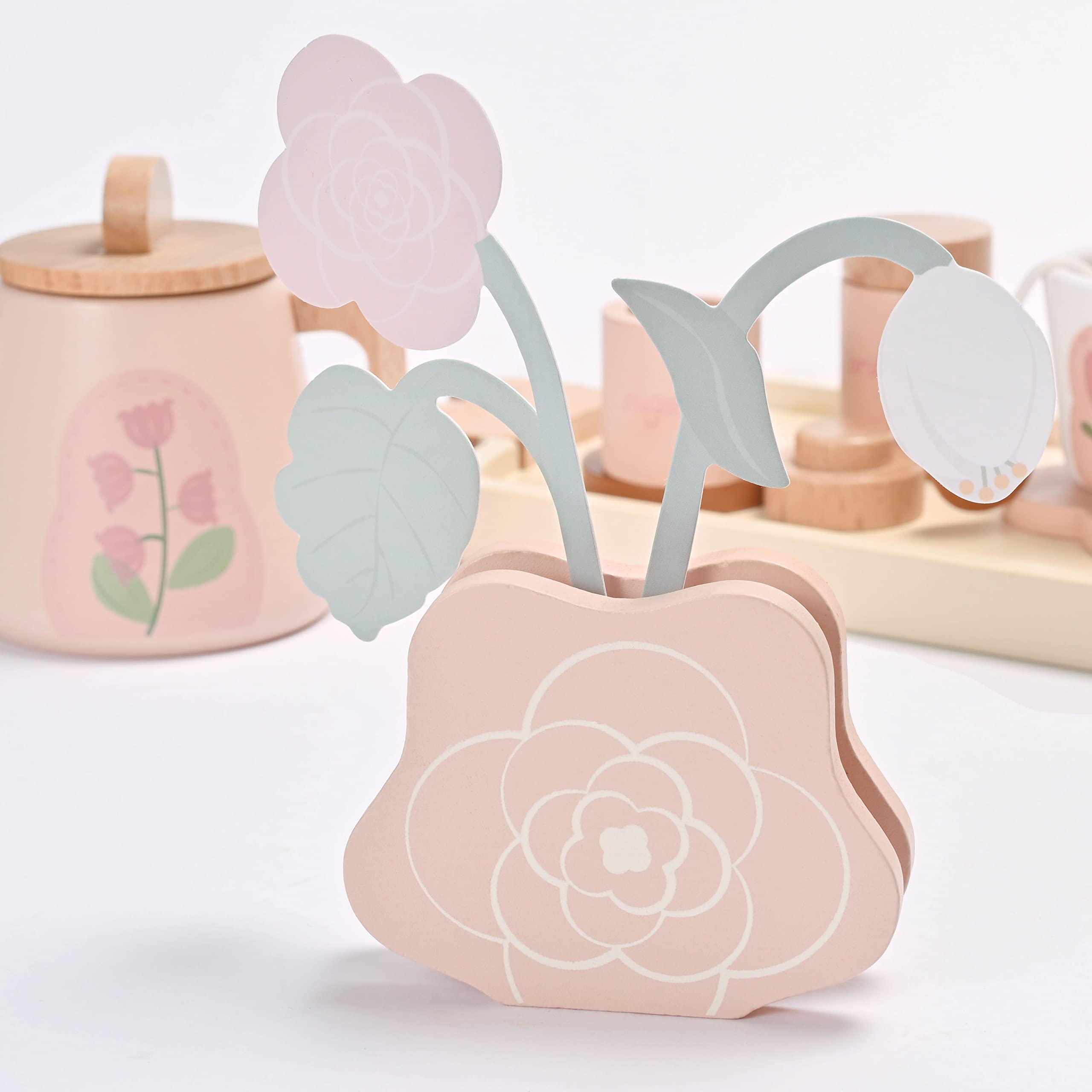 Wooden Tea Set for Toddlers & Little Girls - Montessori Pretend Play Toy with Play Food, Kids Kitchen Accessories for Tea Party & Role Play - Perfect for Pretend Play, Montessori Learning & Toddler Tea Parties