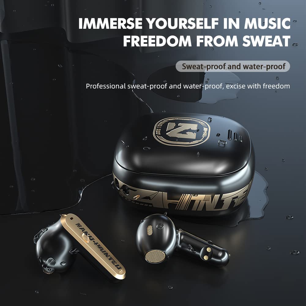 Wireless Bluetooth 5.2 Headphones with ENC Noise Cancelling, 3D Stereo Sound, Touch Control & IPX7 Waterproof - Sport Earbuds with Charging Case & HD Dual Mics for Calls (Gold) - Perfect for Running, Gym Workouts & Outdoor Activities