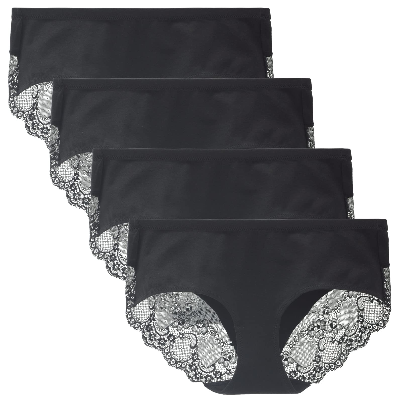 Women's Lace Back Underwear - Mid Rise Full Coverage Panties 4 Pack (Regular & Plus Size) | Comfortable & Breathable for Everyday Wear, Workout & Sleep