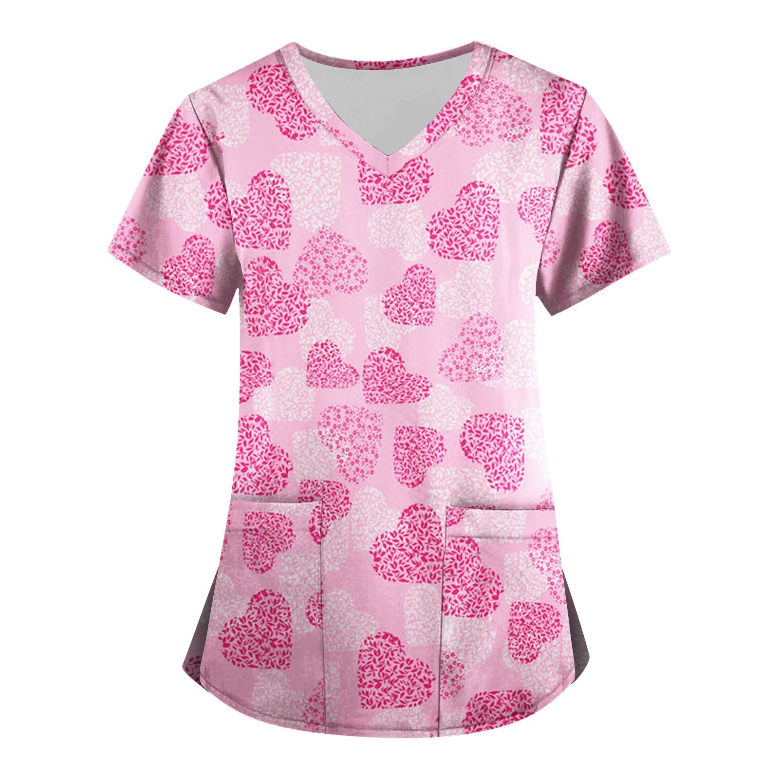 Women's V-Neck Short Sleeve Printed Scrubs Tops - Plus Size Nursing Uniform with Pockets | Comfortable Workwear for Nurses, Doctors & Healthcare Professionals