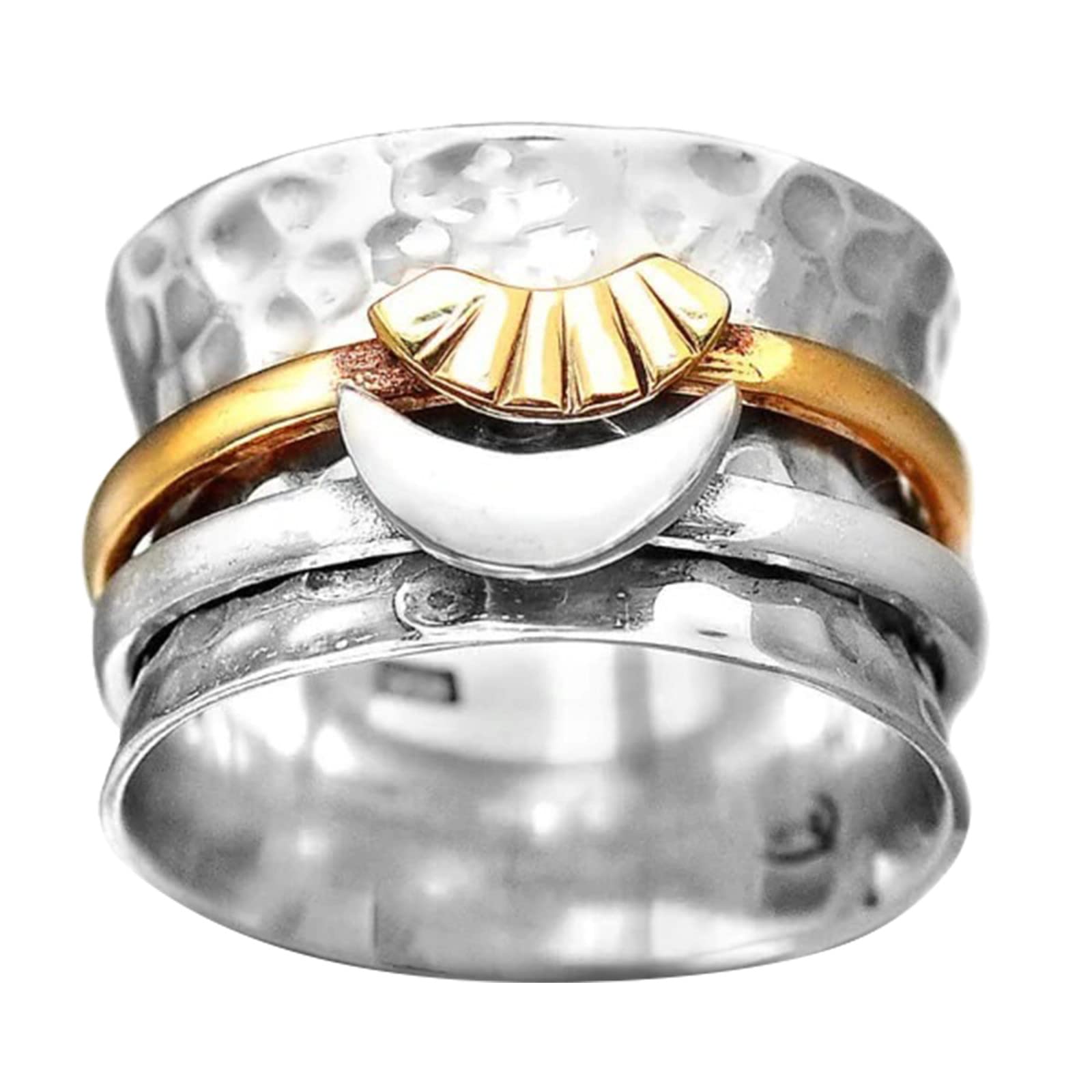 Moon Swivel Ring for Women - Stress Relief Adjustable Wide Band Ring, Rose Gold Personality & Promise Ring for Girlfriend, Anniversary Gift, Date Night Jewelry