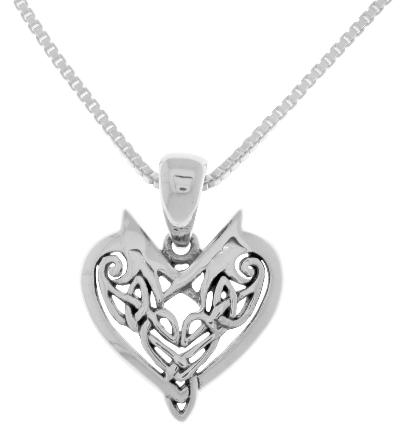 Celtic Heart Sterling Silver Pendant Necklace - 18