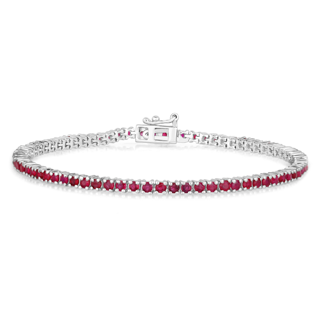 Genuine Pink Ruby Tennis Bracelet for Women – Elegant 14K Gold Plated Jewelry Gift for Birthday, Anniversary & Special Occasions