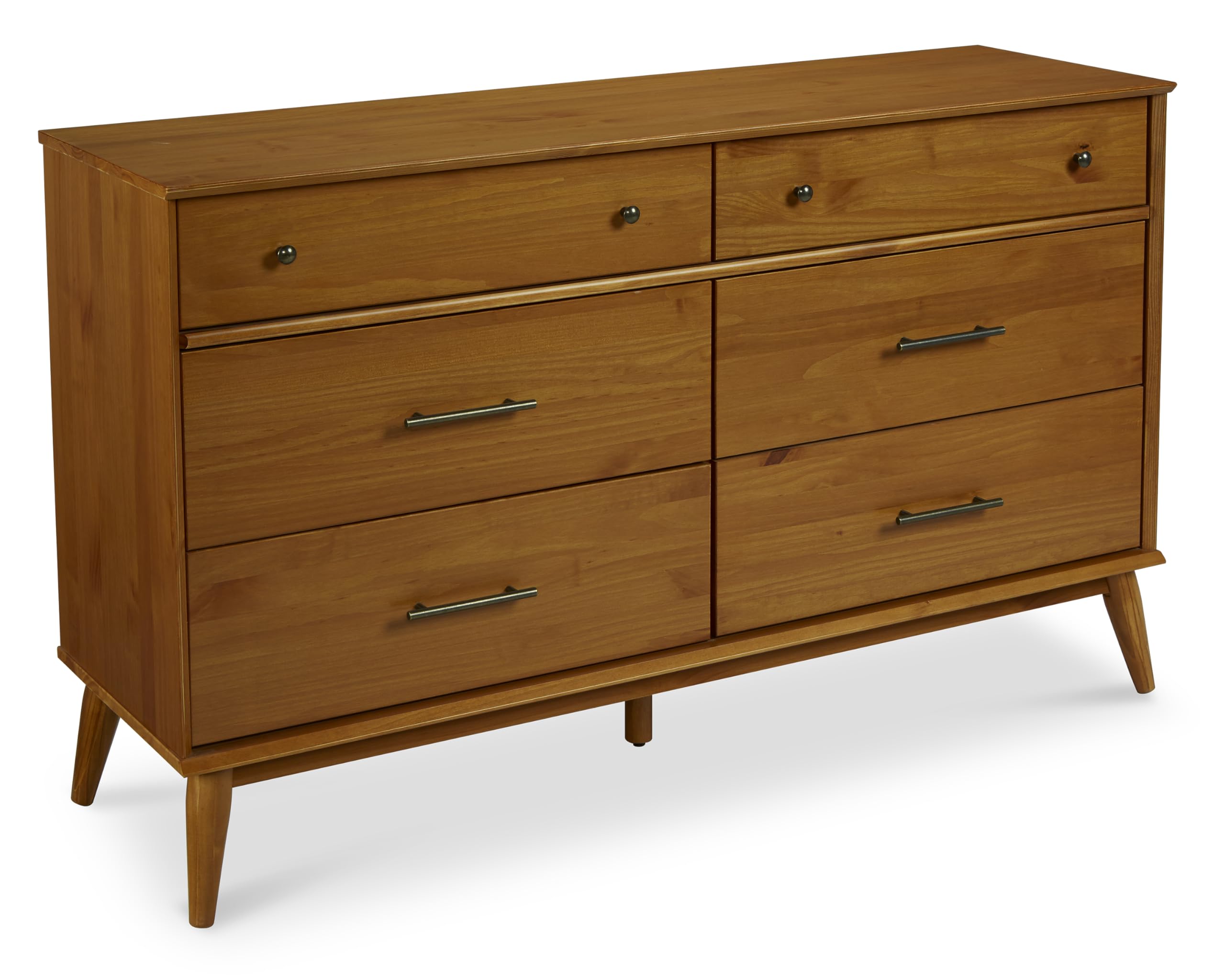 Mid-Century Modern Solid Wood Dresser with 6 Drawers - Castanho Finish - Perfect for Bedroom, Living Room & Office Storage Organization