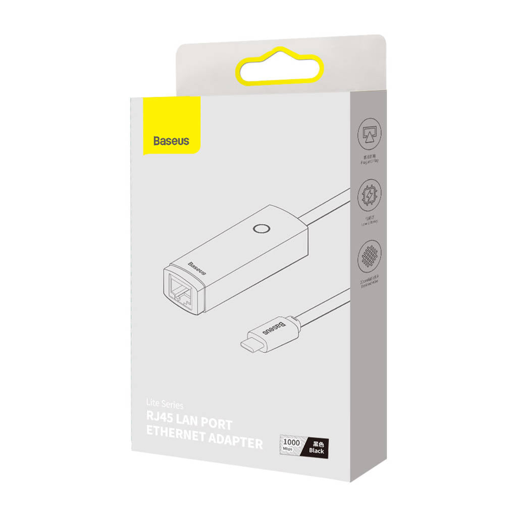 Baseus Lite Series USB C to Ethernet Adapter - 1000 Mbps Gigabit LAN RJ45 Network Dongle for MacBook, iPad Pro, Chromebook - Black | Perfect for Online Gaming, Video Conferencing & Remote Work