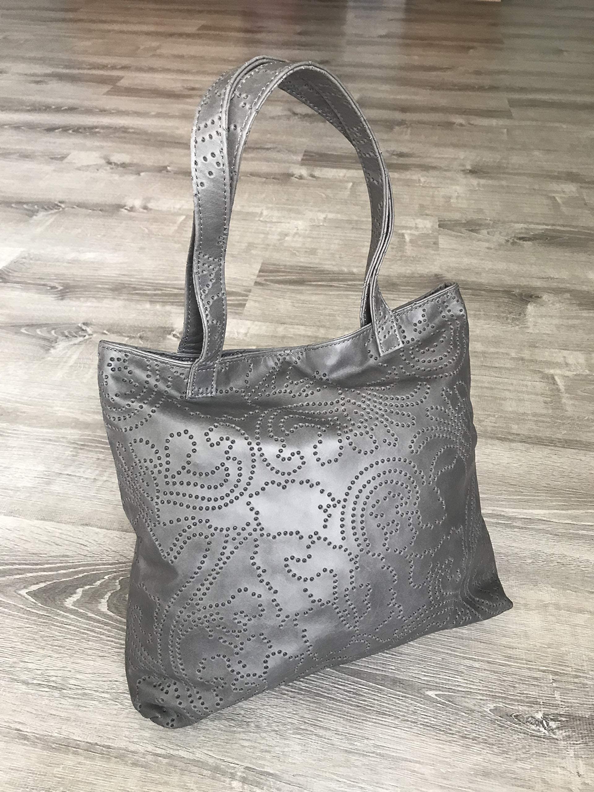 Fgalaze Women's Gray Leather Shoulder Bag - Embossed Design Handbag & Tote for Work, Travel & Everyday Use - Yosy Collection