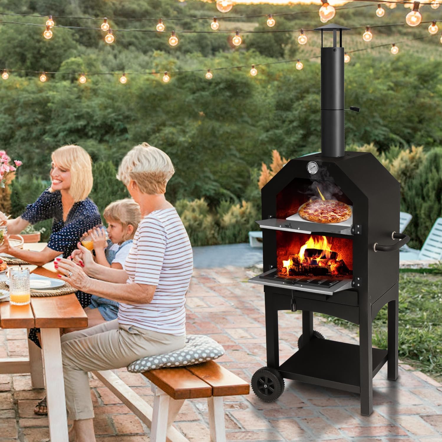 Premium U-MAX Outdoor Wood-Fired Pizza Oven with Waterproof Cover - Portable Steel Pizza Grill & Maker with Pizza Stone - Perfect for Camping, Backyard BBQs & Outdoor Cooking
