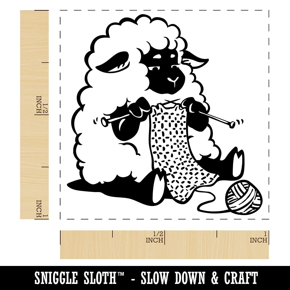 1 Inch Small Cute Sheep Knitting with Wool Yarn Self-Inking Rubber Stamp - Red Ink for Scrapbooking, Card Making & DIY Crafts