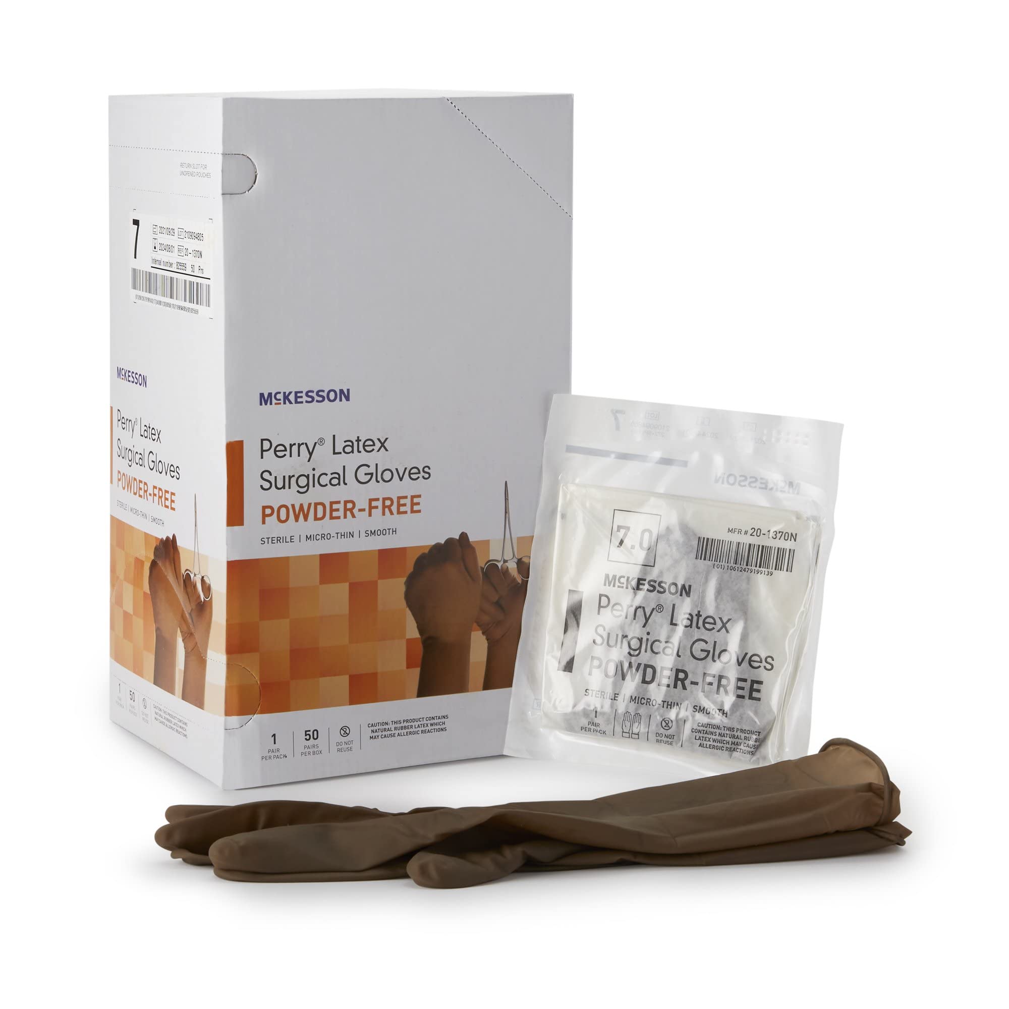 McKesson Perry Latex Surgical Gloves - 200 Pairs | Sterile, Powder-Free, Disposable Medical Exam Gloves | Size 7.0, Brown | Micro-Thin for Superior Sensitivity | Ideal for Healthcare Professionals, Dental Work & Tattoo Artists