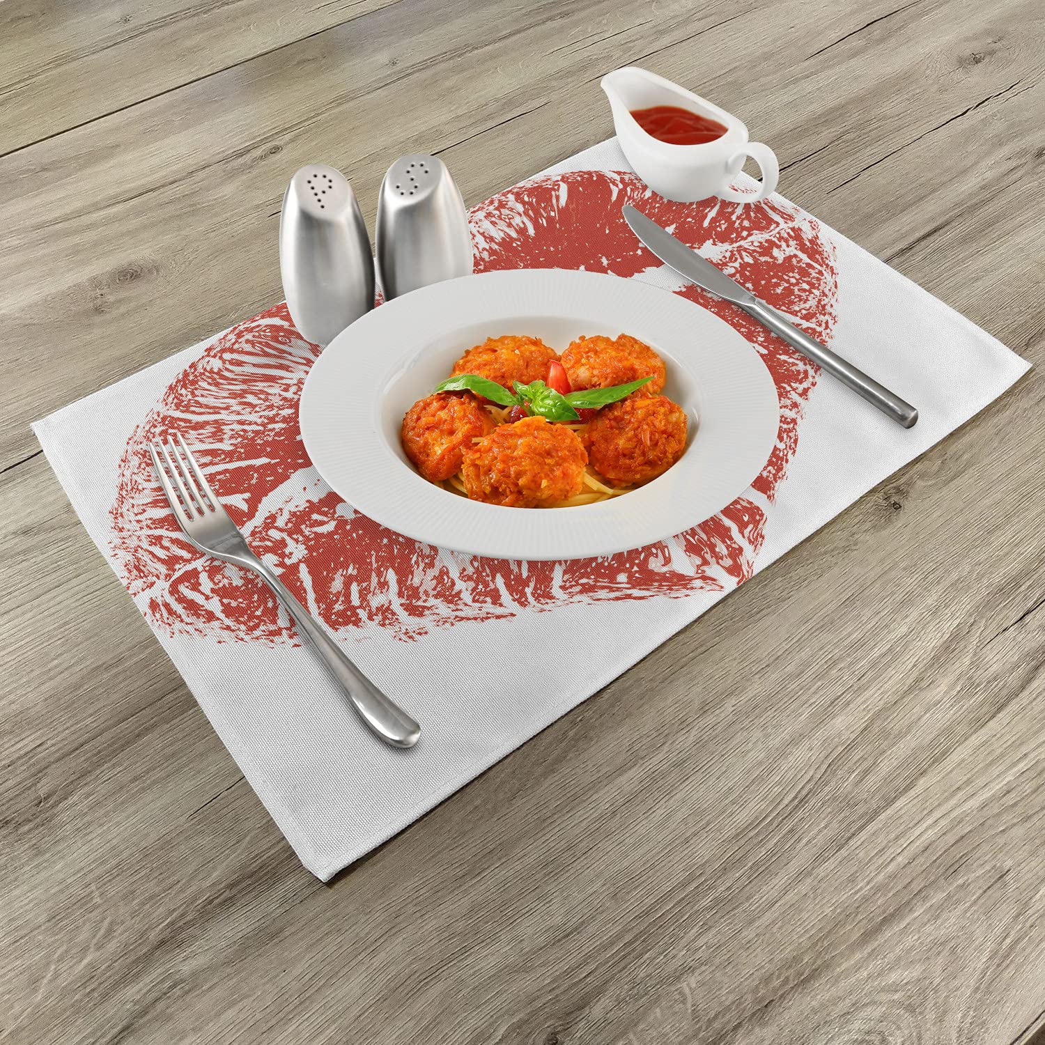 Ambesonne 4-Piece Kiss Placemats Set - Romantic Red Lipstick Heart Design for Dining Table Decor, Washable Fabric Place Mats for Kitchen & Dining Room - Perfect for Valentine's Day, Date Night & Romantic Dinners (Red & White)