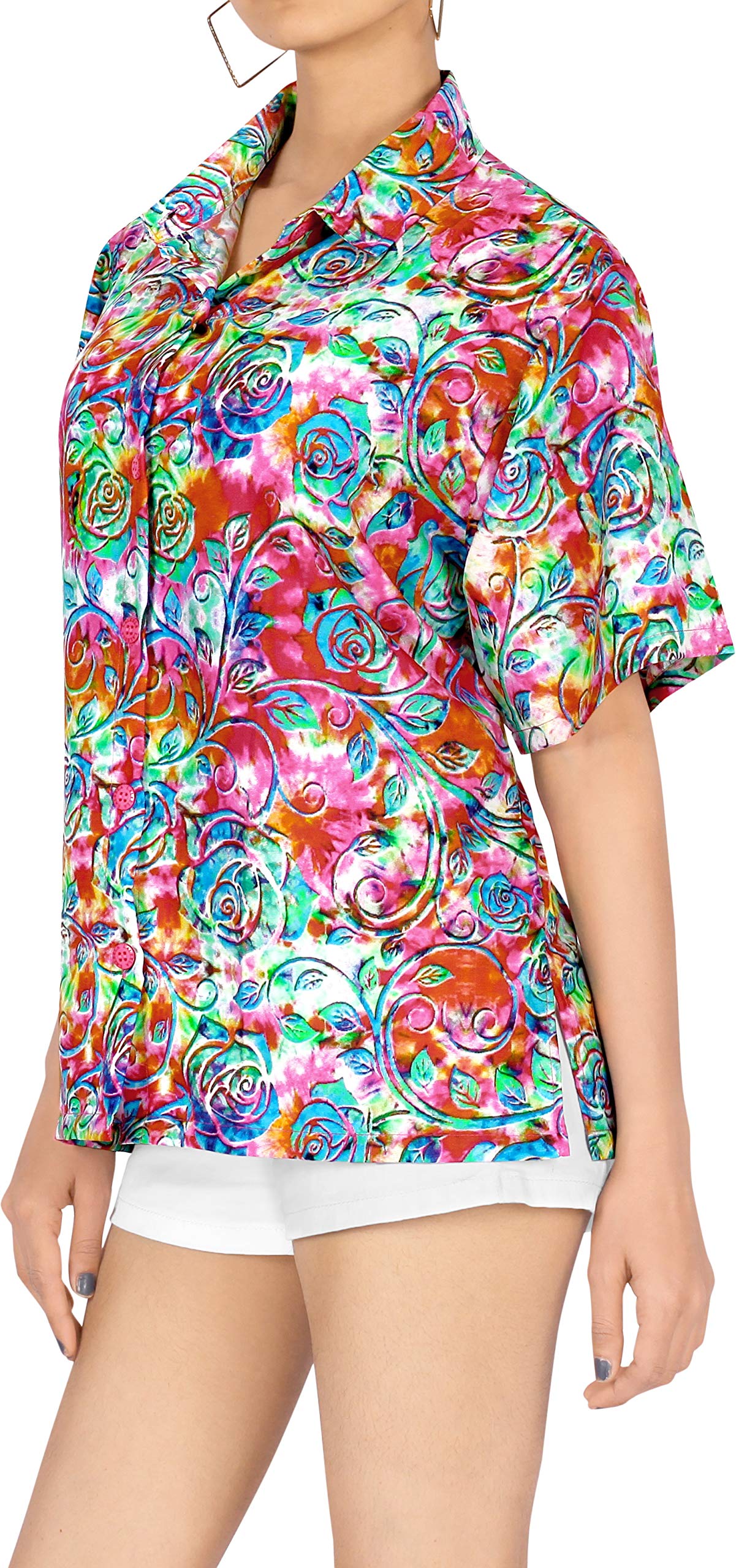 LA LEELA Women's Hawaiian Beach Short Sleeve Blouse - Floral Print Vacation Shirt for Summer, Pool Party & Tropical Getaways