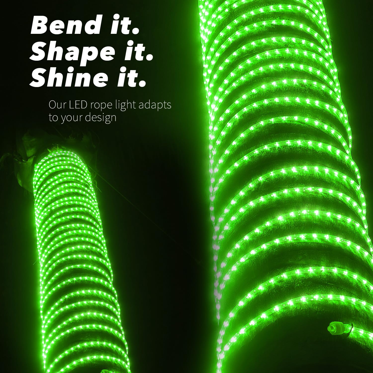 1656LEDs 150ft Waterproof Outdoor LED Rope Lights - ETL Certified Connectable Clear Tube for Christmas, Palm Tree, Holiday, Landscape, Patio Decoration - Green | Perfect for Backyard, Garden, and Party Lighting