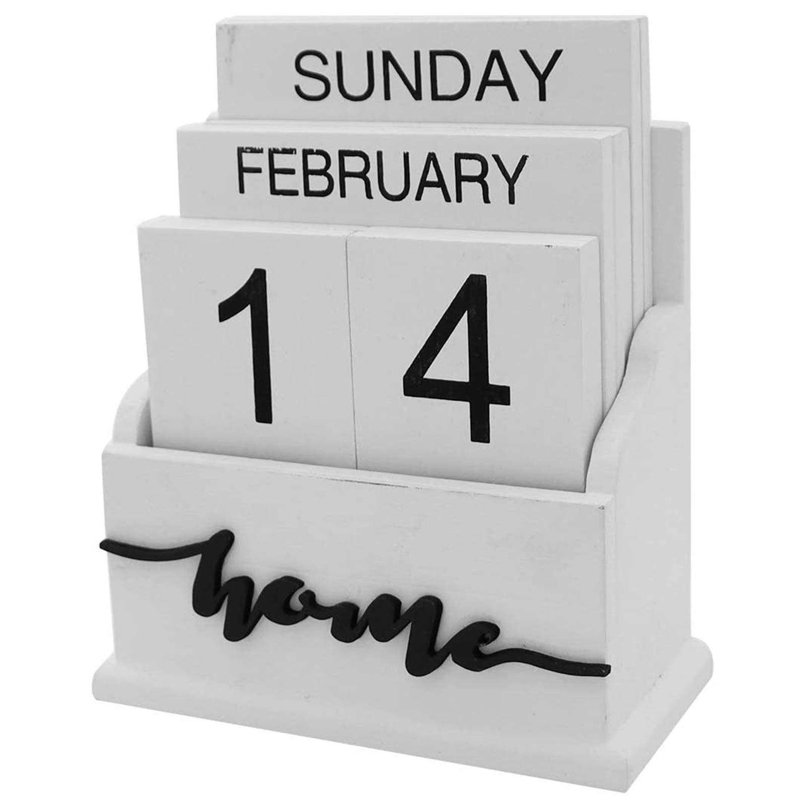 Bienau Vintage Wooden Perpetual Flip Calendar - Week Month Date Display Blocks for Home, Office, Desk Decor - White (Perfect for Gifts, Wall Art & Organization)