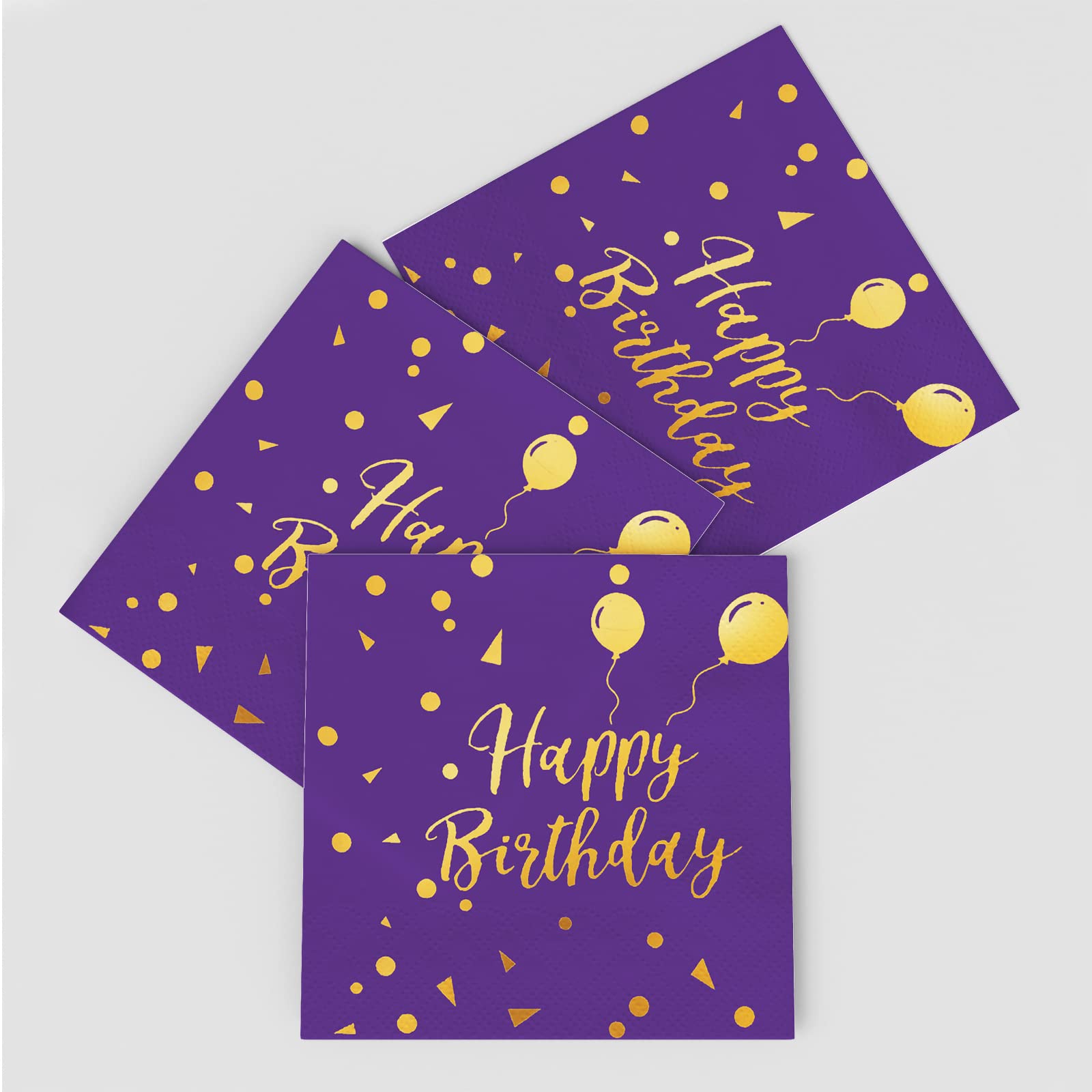 100 Pack Purple & Gold Happy Birthday Disposable Paper Napkins - Elegant Party Supplies for Birthday Celebrations, Baby Showers & Special Events
