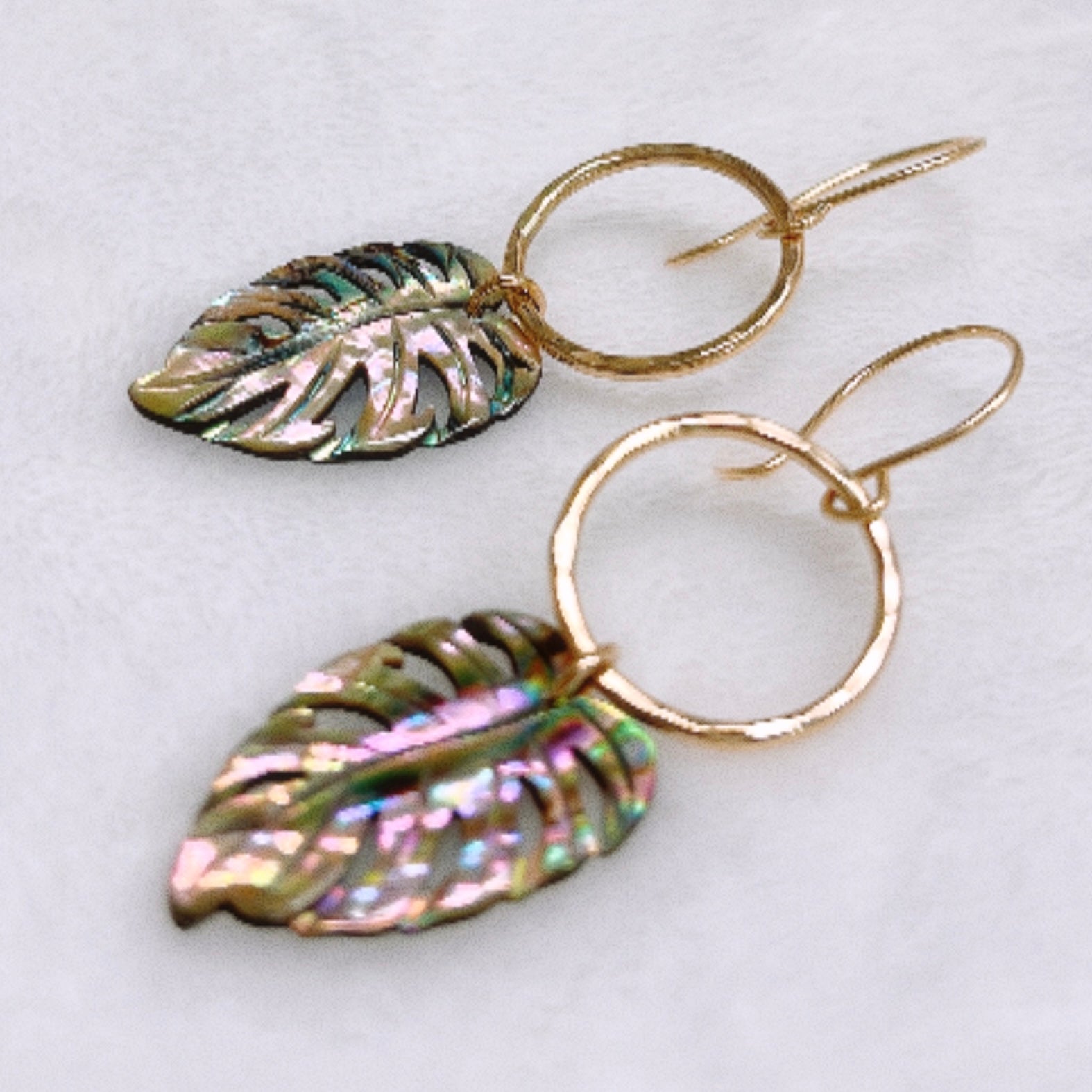 Willa Abalone Shell Monstera Earrings (E632) - Unique Handmade Jewelry for Women, Boho Chic Accessories for Parties & Everyday Wear