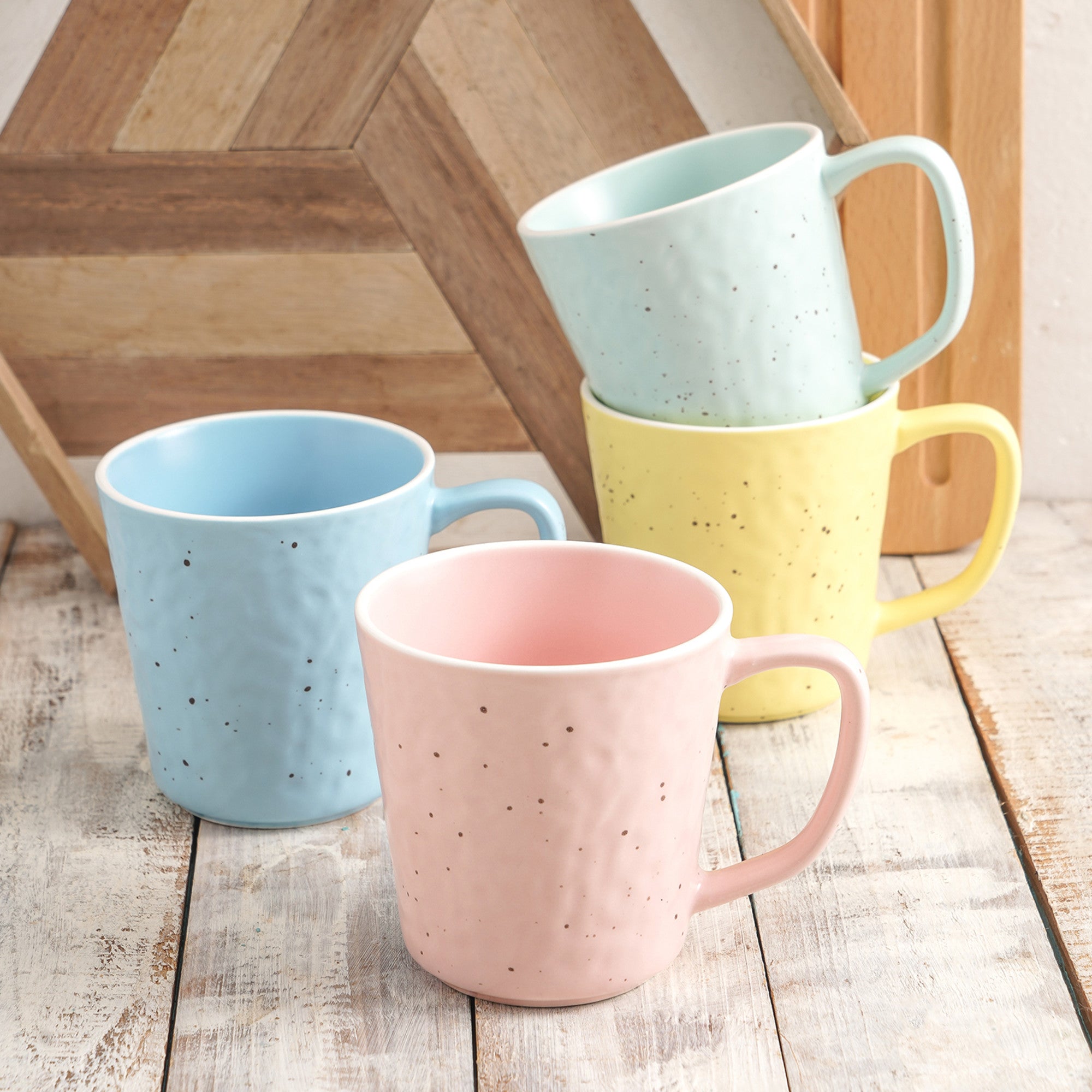 Premium Stoneware Coffee Mug Set - Yellow, Blue, Pink & Mint Colors - Perfect for Home, Office & Gift Giving