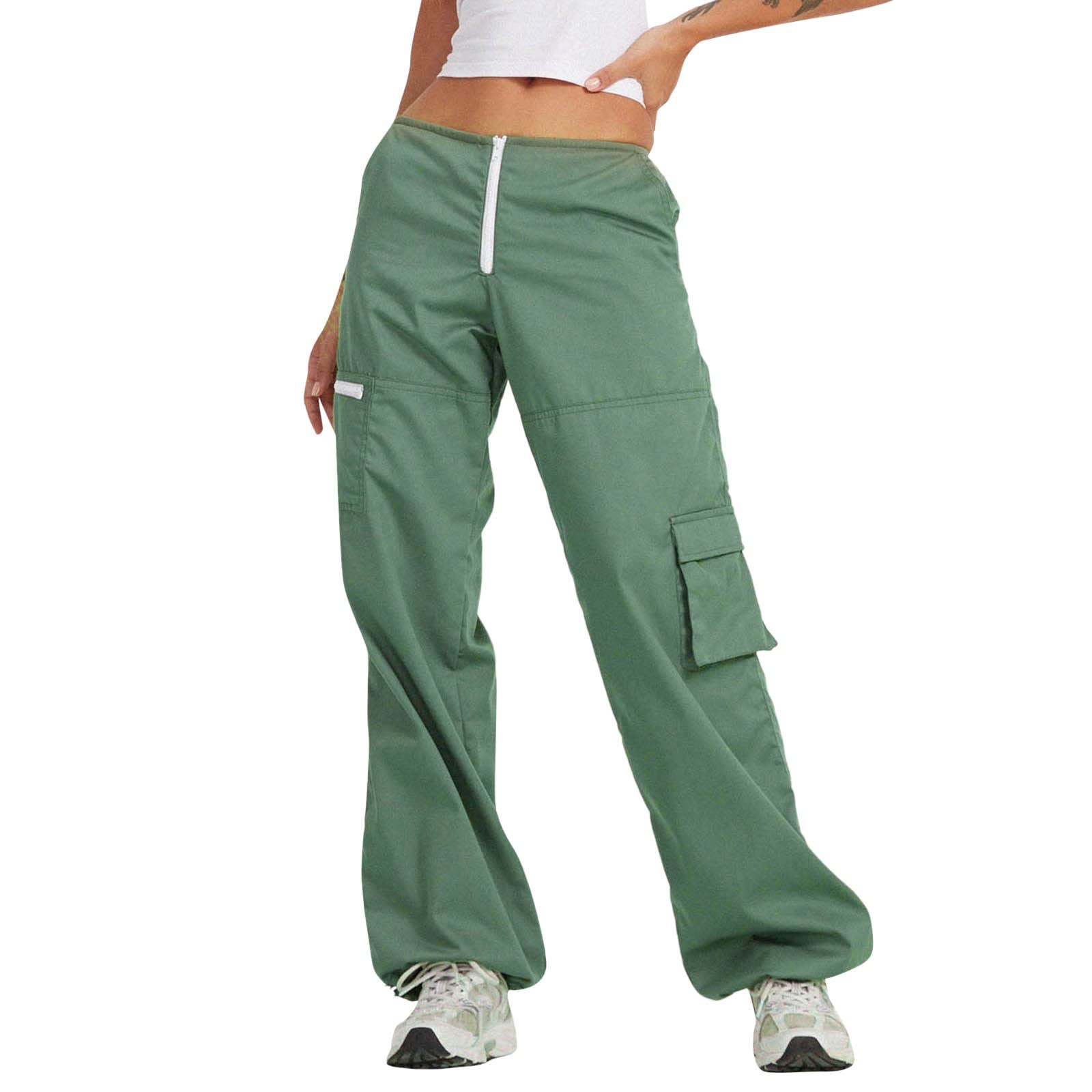 **SpuunaW Women's Low Waist Cargo Pants with Multi-Pockets | Loose Fit Straight Leg Drawstring Pants | Casual Outdoor Hiking & Travel Wear**