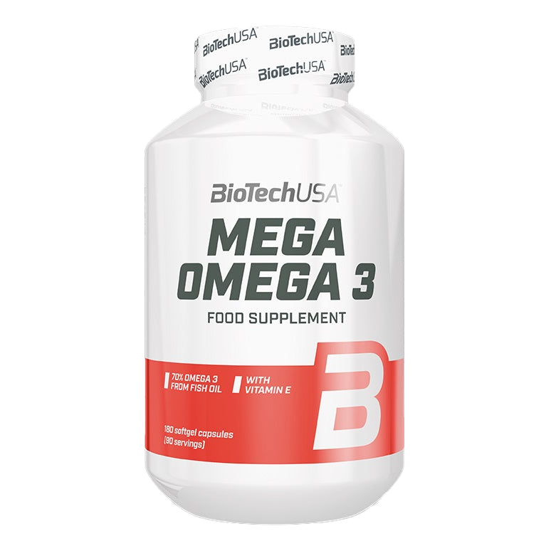 BioTechUSA Mega Omega 3 Fish Oil Supplement - 180 Softgel Capsules for Heart, Brain & Joint Health - Supports Cardiovascular Function & Cognitive Performance - Perfect for Active Lifestyles & Daily Wellness