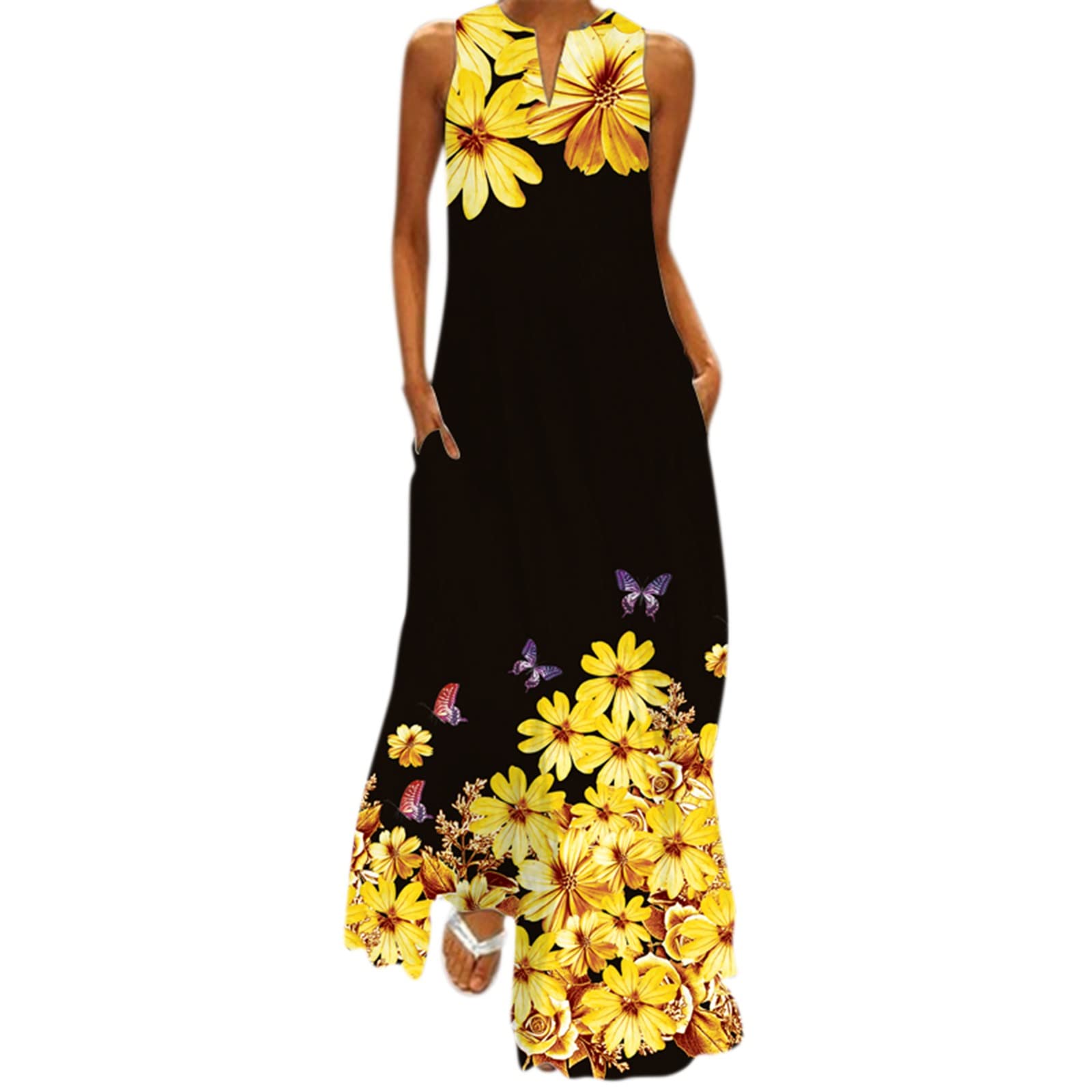 Women's Keepfit Sleeveless Maxi Dress - High Waist Flowy Summer Dress with Casual Print | Perfect for Beach Vacations, Parties & Everyday Wear 2022