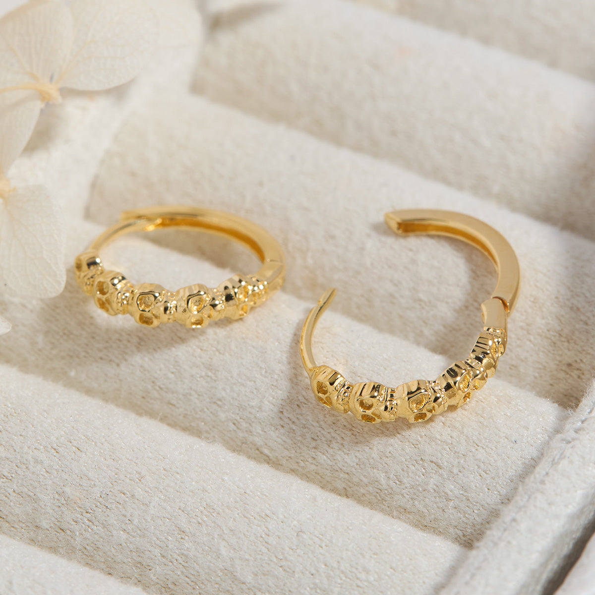 Skull Huggie Earrings in Gold - Trendy Gothic Jewelry for Women - Perfect for Halloween, Parties, and Everyday Wear