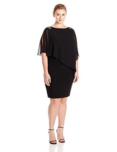 Xscape Women's Plus Size Short Sleeve Chiffon Overlay Blouse - Elegant Casual Top for Work, Date Night & Special Occasions
