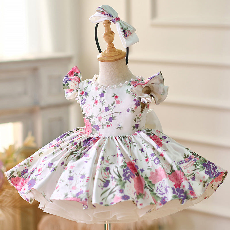 Elegant Floral Printed Girls Formal Dress for Weddings, Parties & Special Occasions - Perfect Flower Girl Dress for Bridal Showers & Celebrations