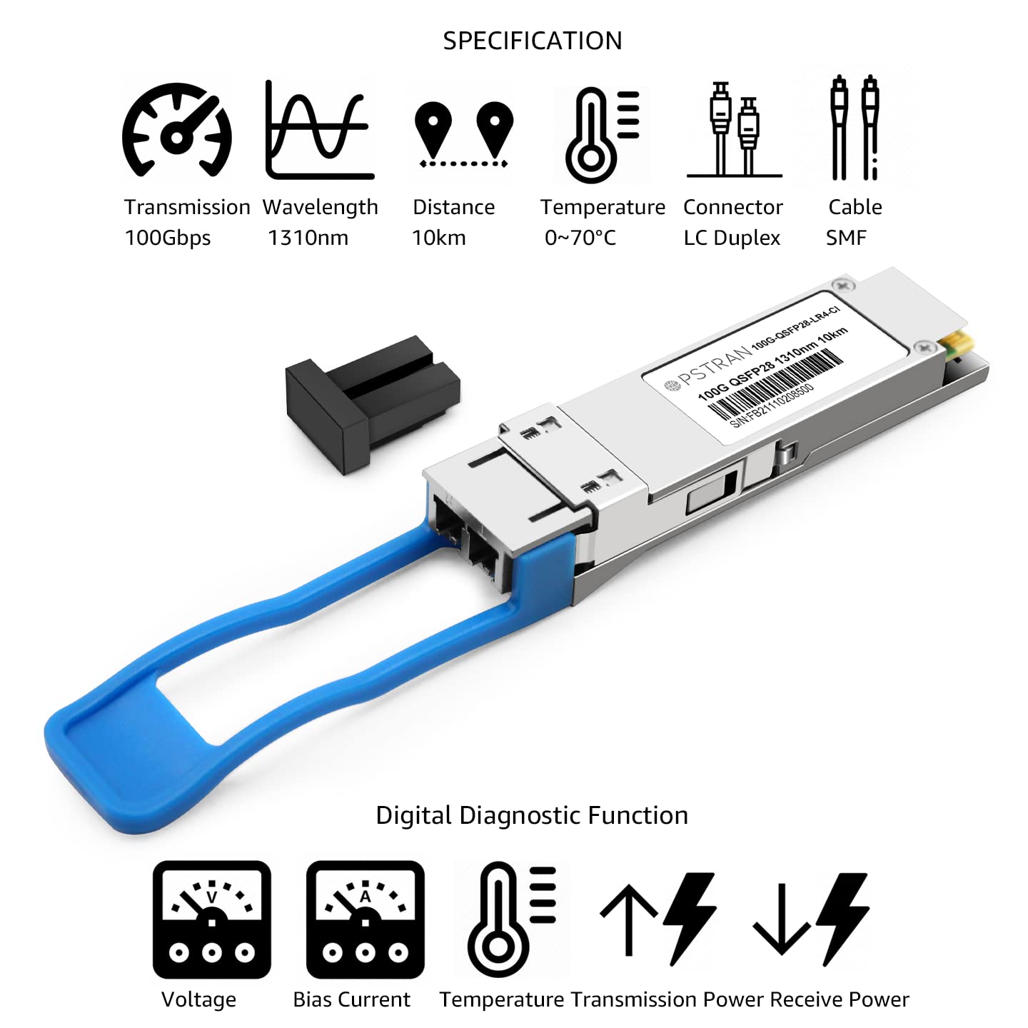 100G QSFP28 LR4 Optical Transceiver Module - 100GBASE-LR4 Compatible with Cisco QSFP-100G-LR4-S & Meraki MA-QSFP-100G-LR4 - 1310nm 10km DDM Duplex LC SMF - Ideal for Data Centers & High-Speed Networking