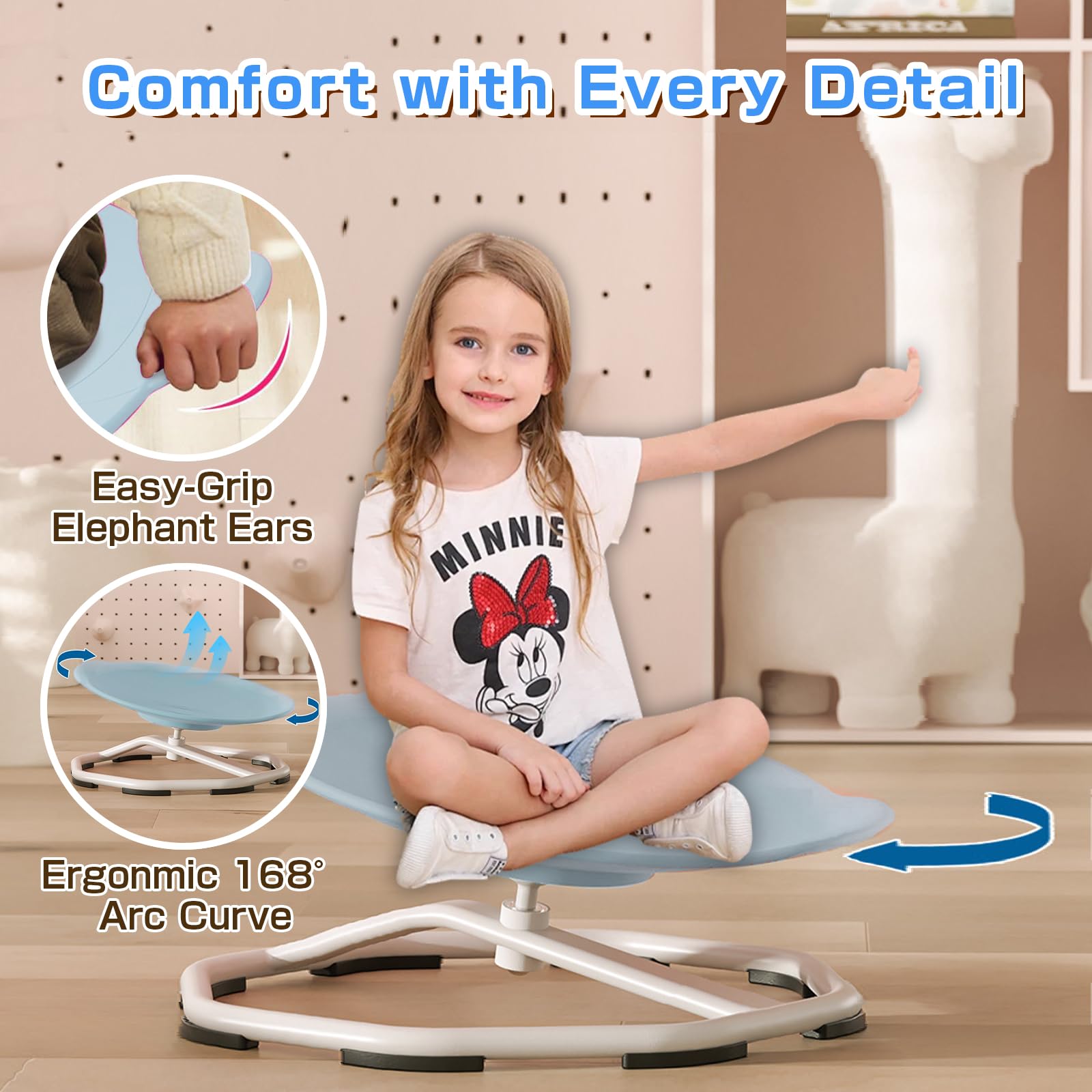 Kids Swivel Chair - Sensory Spinning Chair for Autistic Children, Light Blue Autism Therapy Chair - Perfect for Classroom, Playroom & Home Sensory Integration