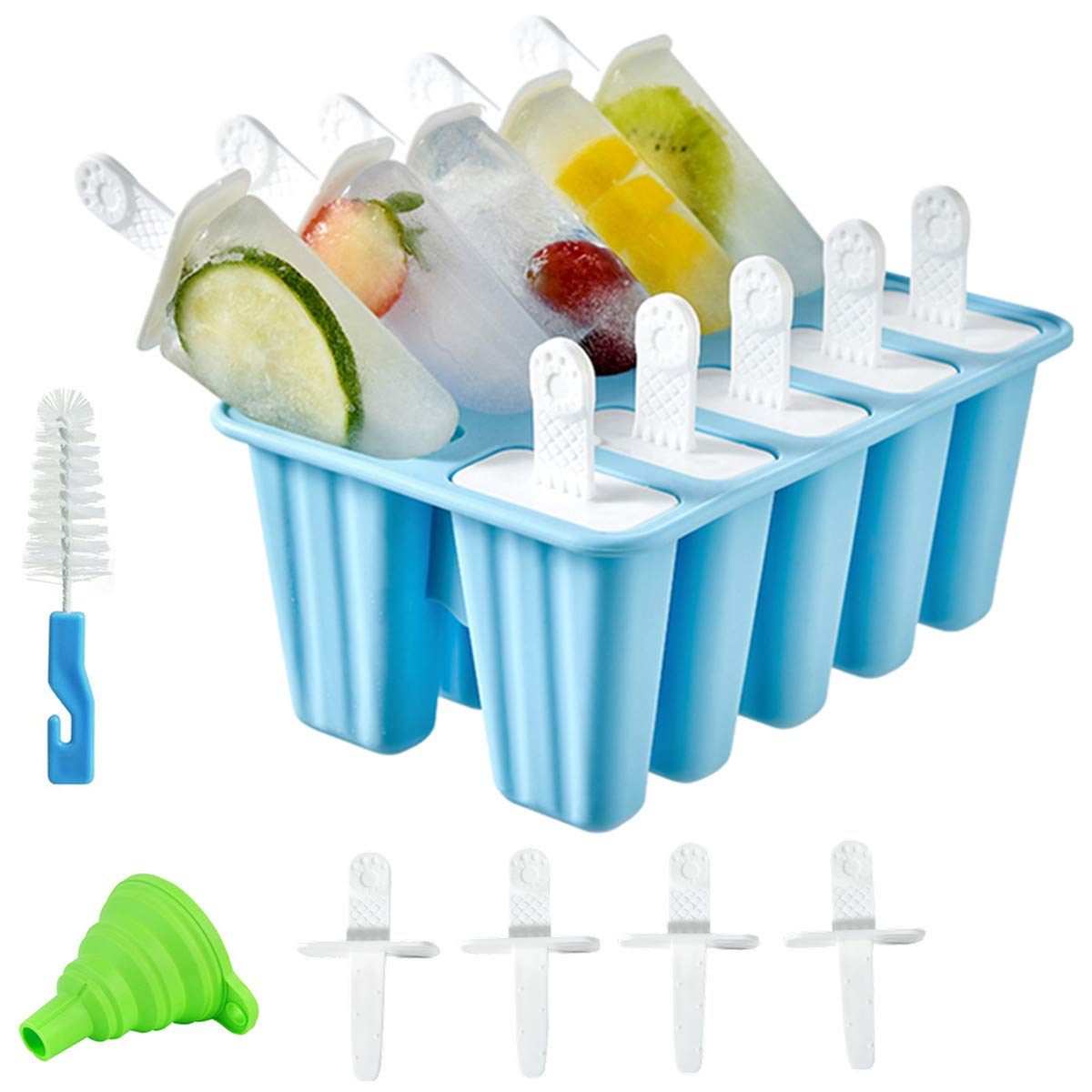 Helistar 10 Pcs Silicone Popsicle Molds - DIY Ice Pop Maker with Sticks & Brush for Summer Treats