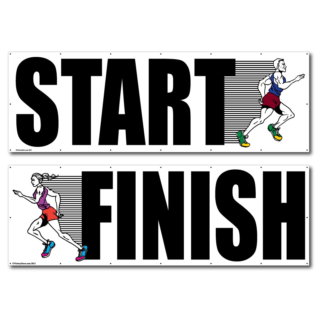 VictoryStore Race Banner - 4ft x 12ft Start & Finish Line Runners Banner Set of 2, Full Color Vinyl with Grommets for Hanging - Perfect for Marathons, Track Meets & Sporting Events