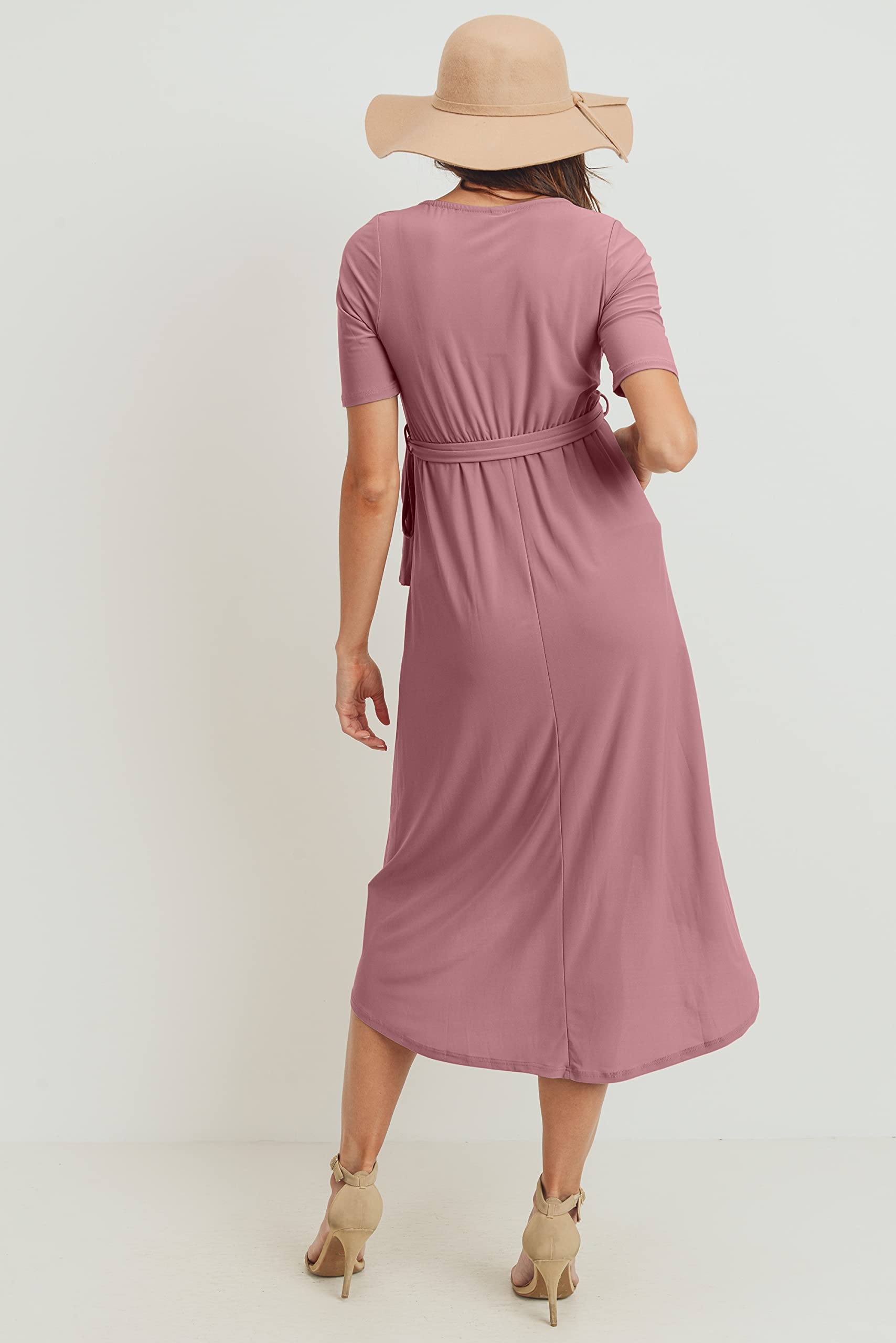 Maternity Wrap Dress for Women - Stretchy Mid-Length Nursing Dress with Adjustable Waist Belt | Perfect for Pregnancy, Nursing & Postpartum Comfort