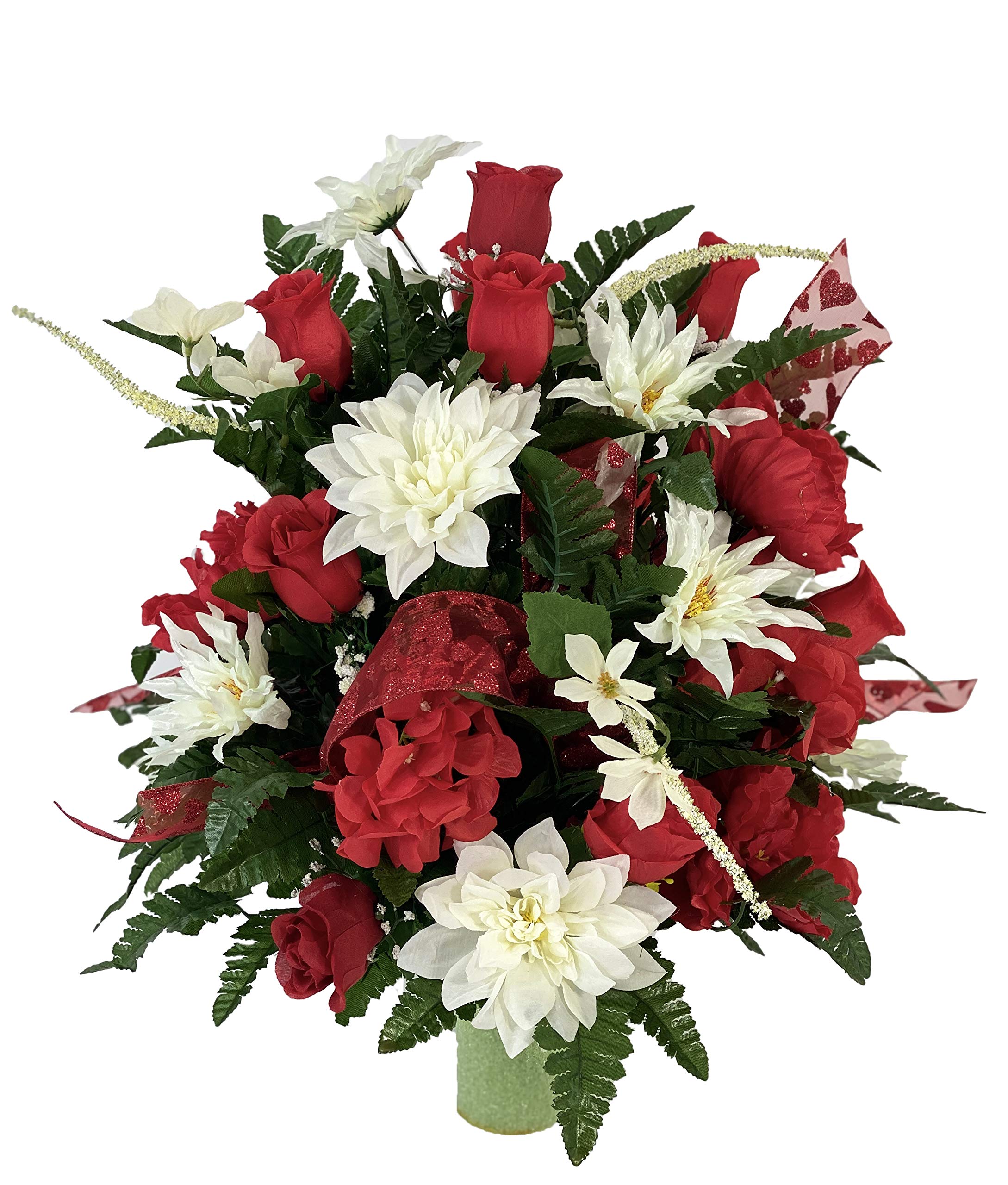 Valentine's Day Cemetery Vase Flowers - Styrofoam Floral Arrangement Insert for Graveside Memorials - Perfect for Headstones, Cemeteries & Memorial Services