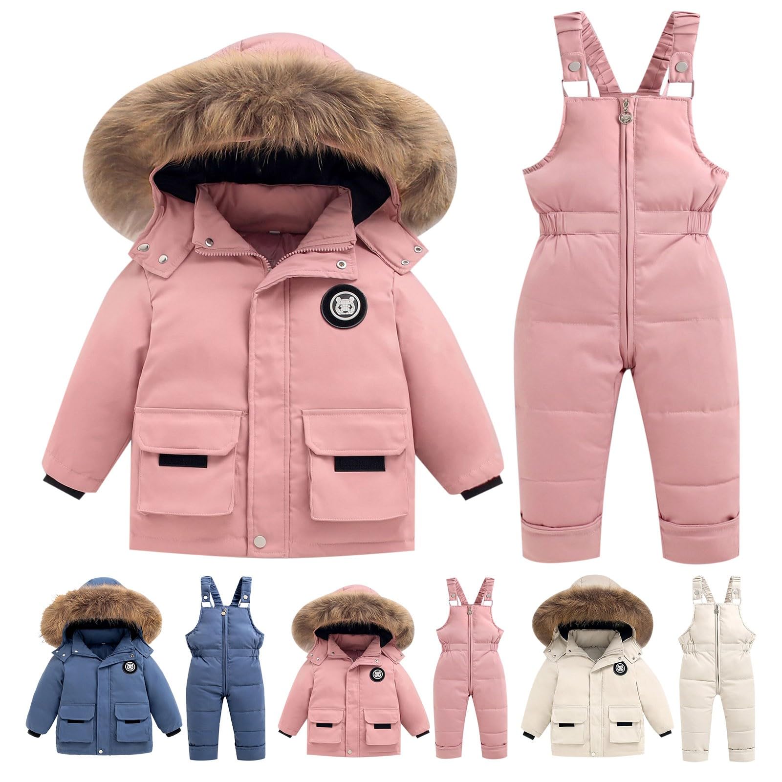 Baby Girls & Boys Winter Hooded Snowsuit Set - Thick Warm Zipper Down Coat & Jumpsuit for Cold Weather | Perfect for Snow Play, Outdoor Adventures & Winter Holidays