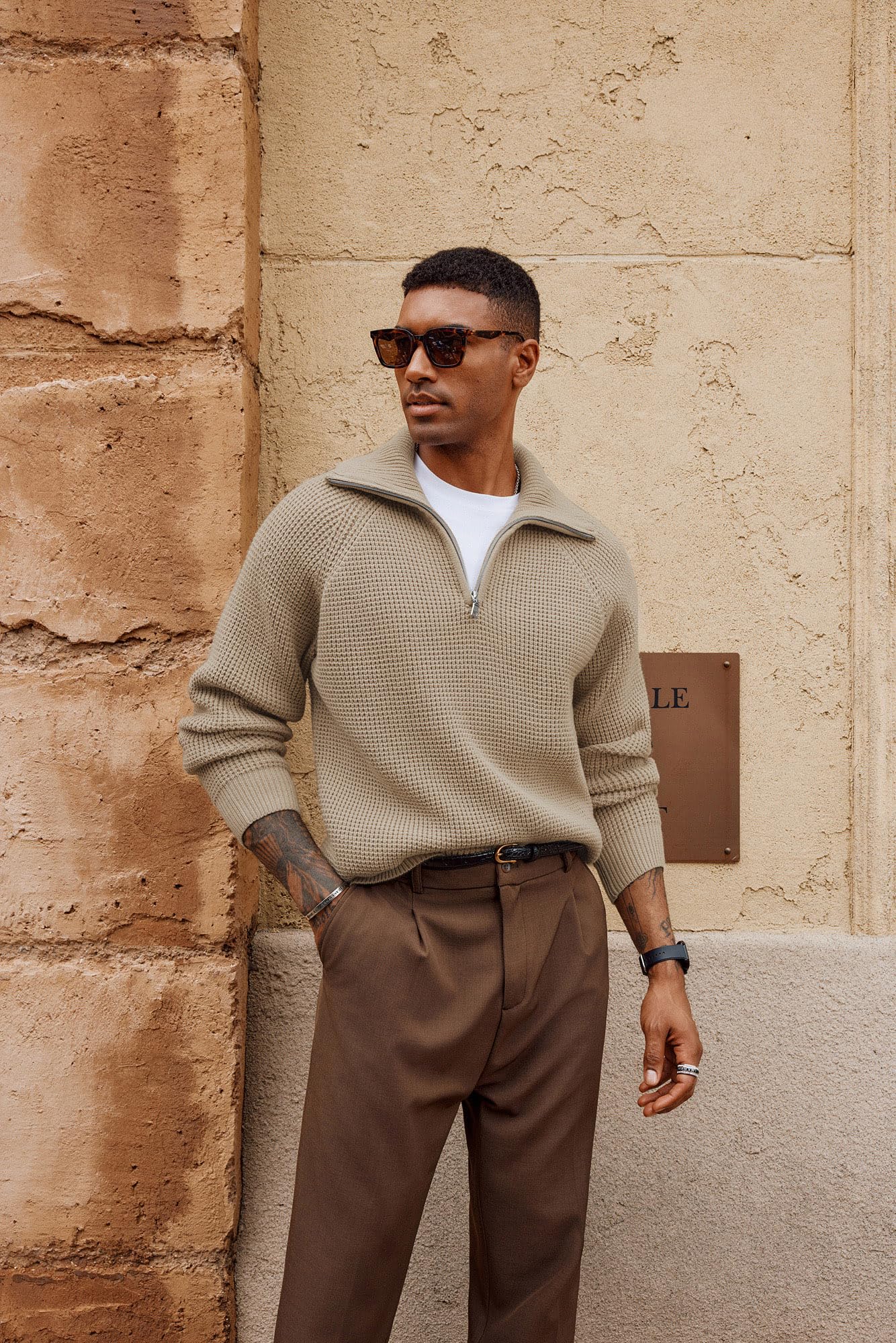 PJ PAUL JONES Men's Quarter Zip Pullover Sweater - Waffle Knit Textured Casual Loose Fit Oversized Sweatshirt - Perfect for Fall Winter Layering & Outdoor Activities
