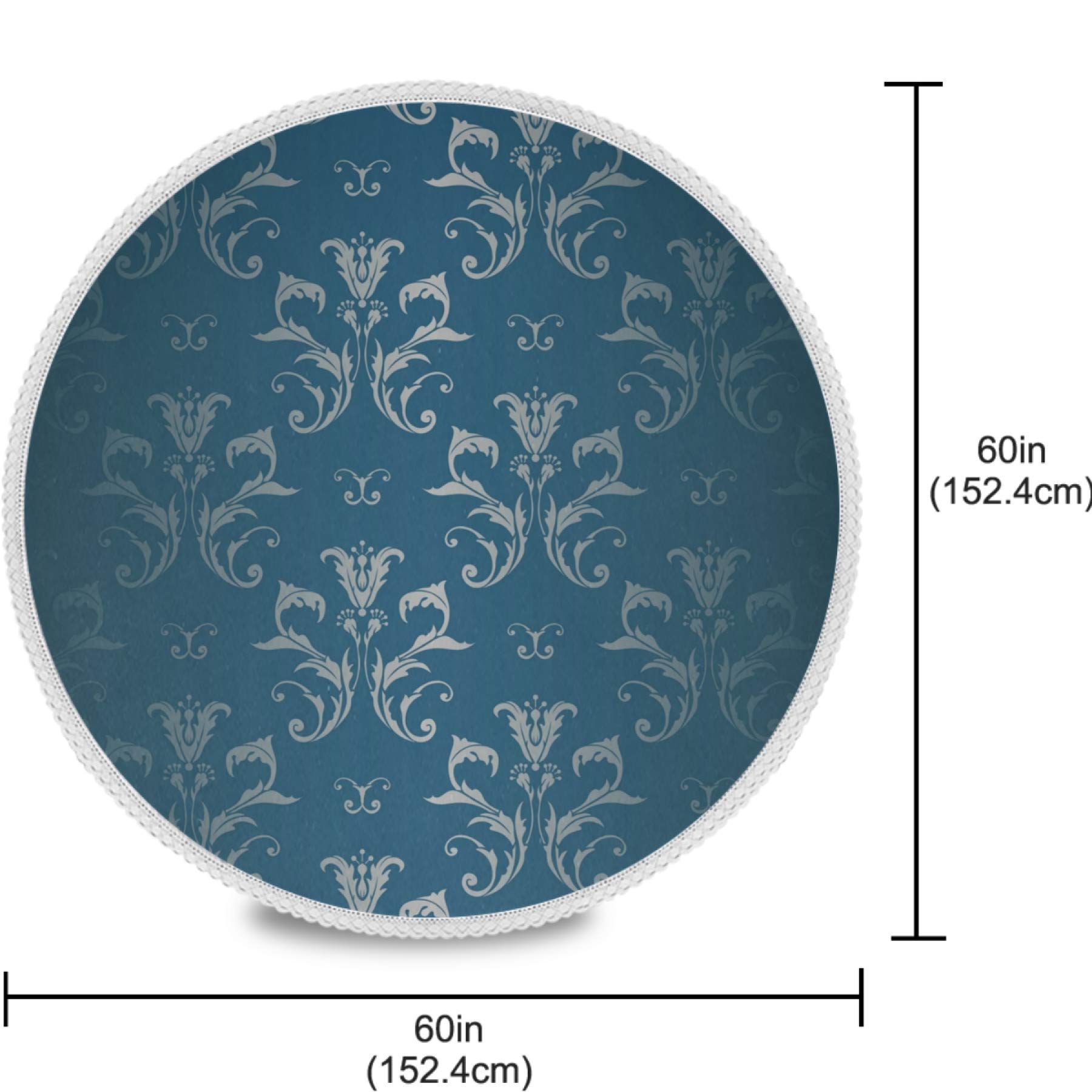 Royal Aqua Blue Floral Waterproof Round Tablecloth 60