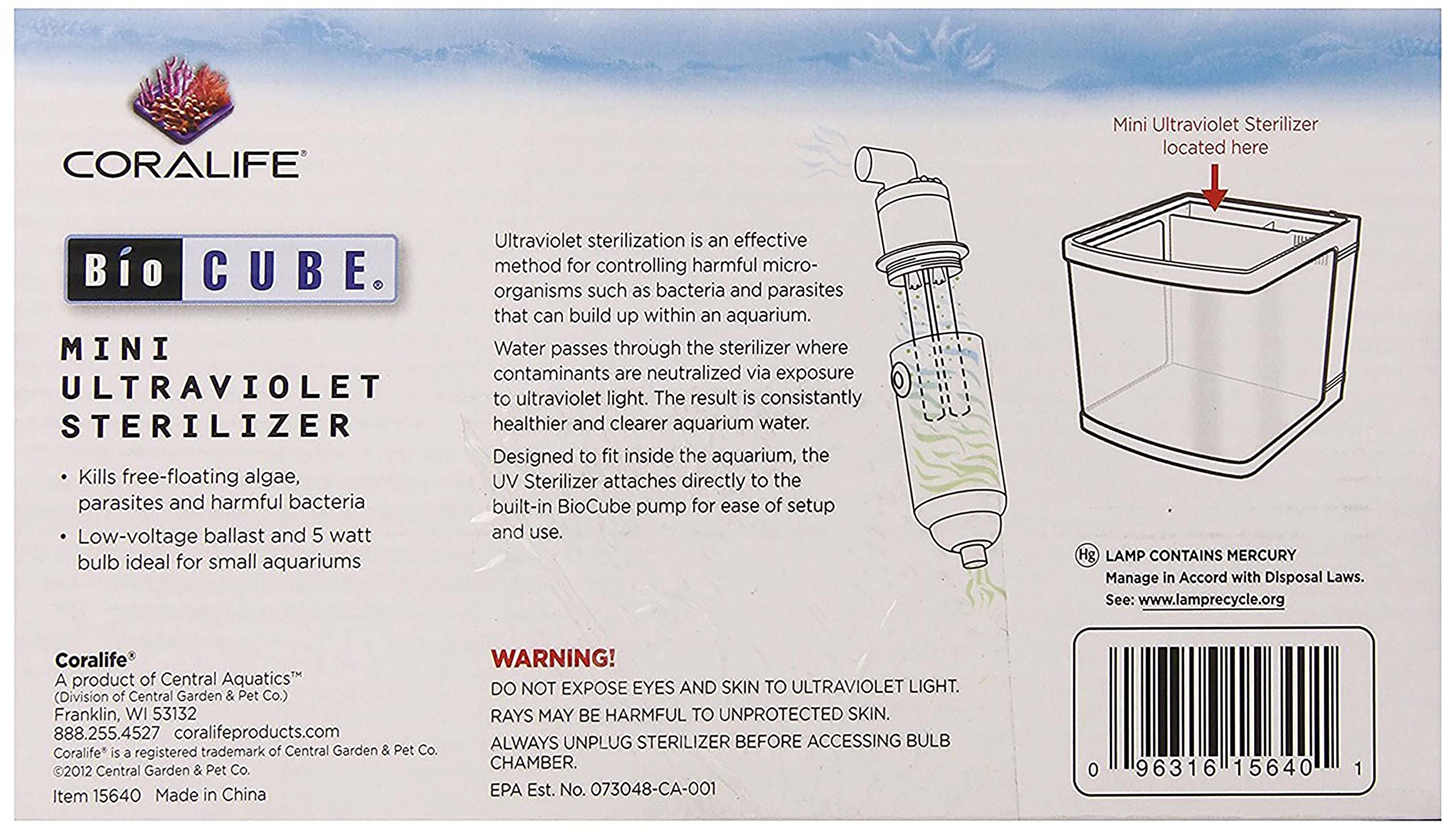 Coralife Mini Turbo-Twist UV Sterilizer for Saltwater Aquariums & BioCubes - Marine Fish Tank Water Purifier for Crystal Clear Water | Ideal for Nano Reefs & Small Aquarium Setups