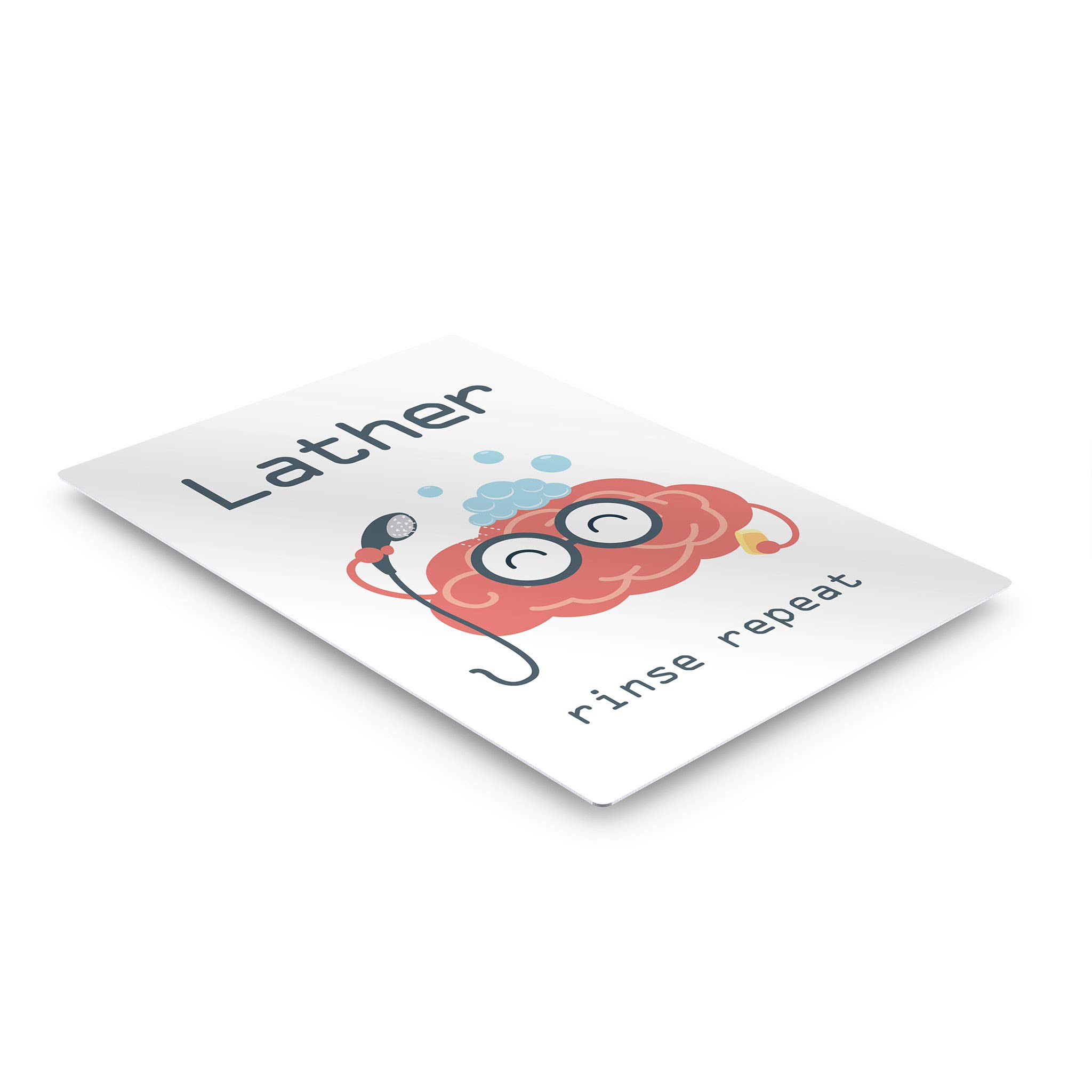 Smile Art Design 'Lather Rinse Repeat' Funny Bathroom Sign - Metal Print Wall Art for Kids Bathroom & Nursery Decor - Ready to Hang Home Decoration (12x8 Inches, Made in USA) - Perfect for Bathrooms, Kids Rooms, and Playroom Wall Decor