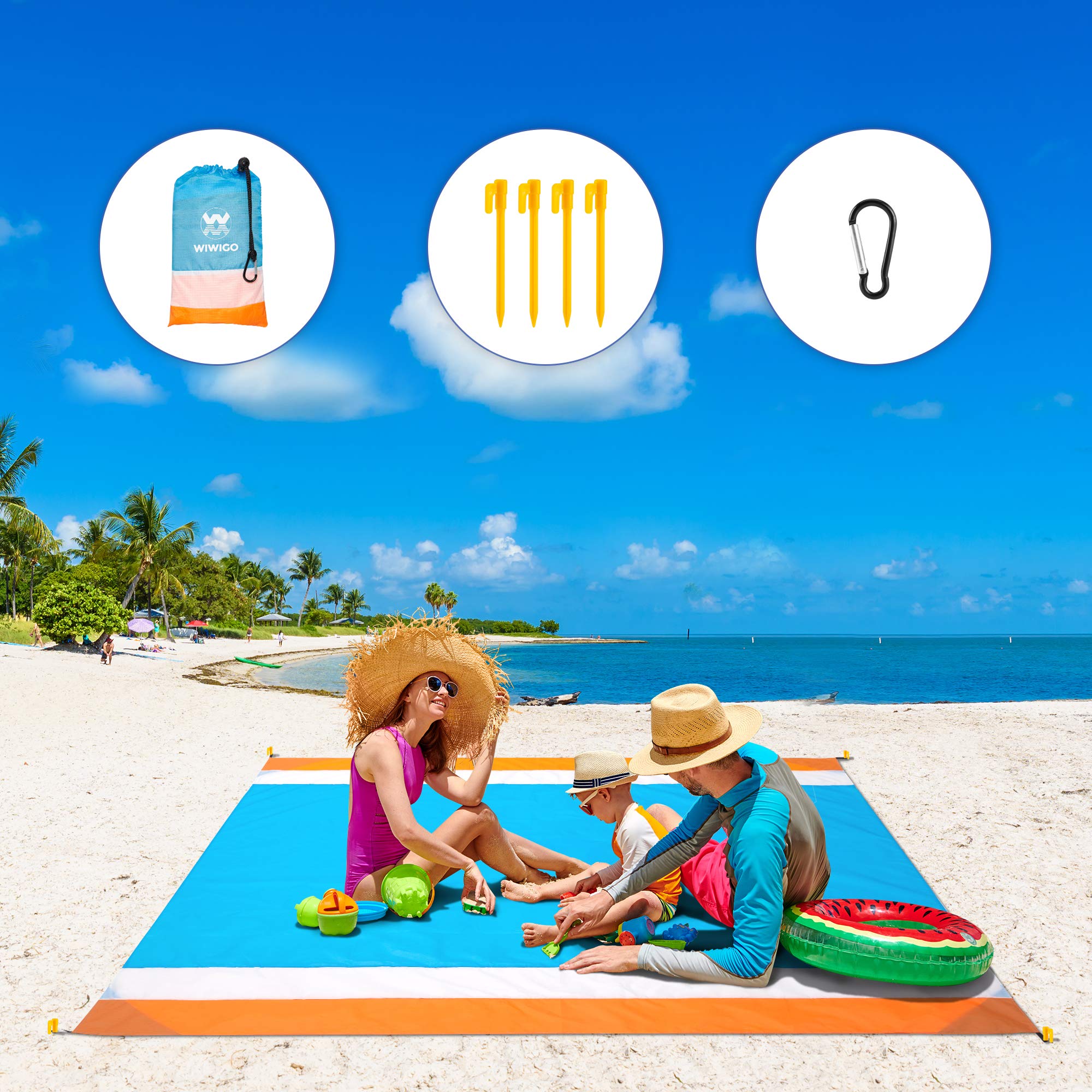 WIWIGO Lightweight Waterproof Beach Blanket - Sand Proof Picnic Mat for Outdoor Travel, Camping & Hiking - Compact Quick Dry Blanket for Beach, Park, Backyard & Picnic Use