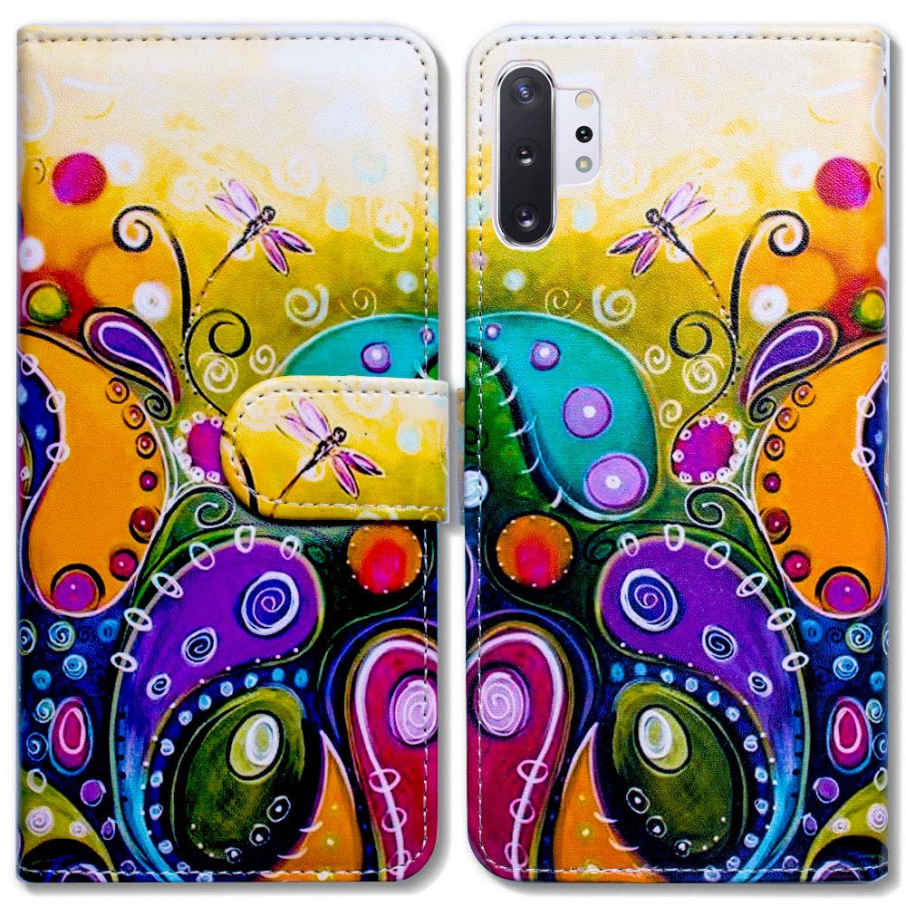 Premium Leather Wallet Case for Samsung Galaxy Note 10 Plus - Dragonfly Design with Kickstand, Card Slots & Magnetic Closure | Slim Protective Cover with Side Pocket | Perfect for Business, Travel & Daily Use