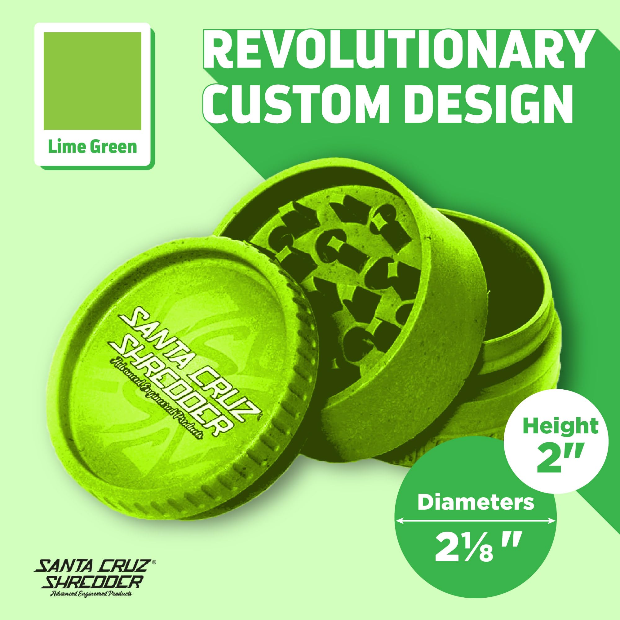Premium Santa Cruz Shredder Herb & Spice Grinder - Made in USA - 4-Piece Lime Green Grinder for Fresh Herbs & Spices - Perfect for Cooking, Baking & Smooth Blends