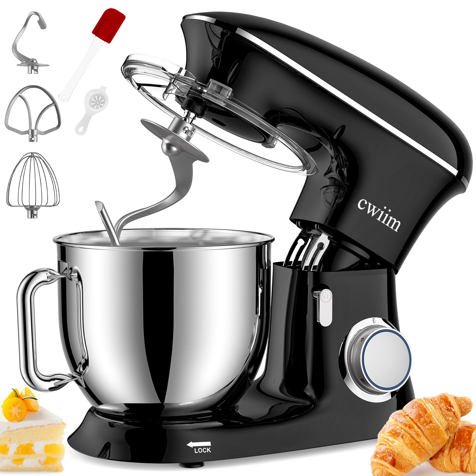 **660W 8.5Qt Stand Mixer - 6+ Speeds Electric Kitchen Mixer with Dough Hook, Flat Beater, Whisk & Splash Guard - Perfect for Baking Bread, Cakes, Cookies, Salad & Eggs (Black)**    *(Use Cases: Ideal for home bakers, pastry chefs, and cooking enthusiasts to effortlessly mix dough, whip cream, blend batters, and prepare delicious homemade meals.)*