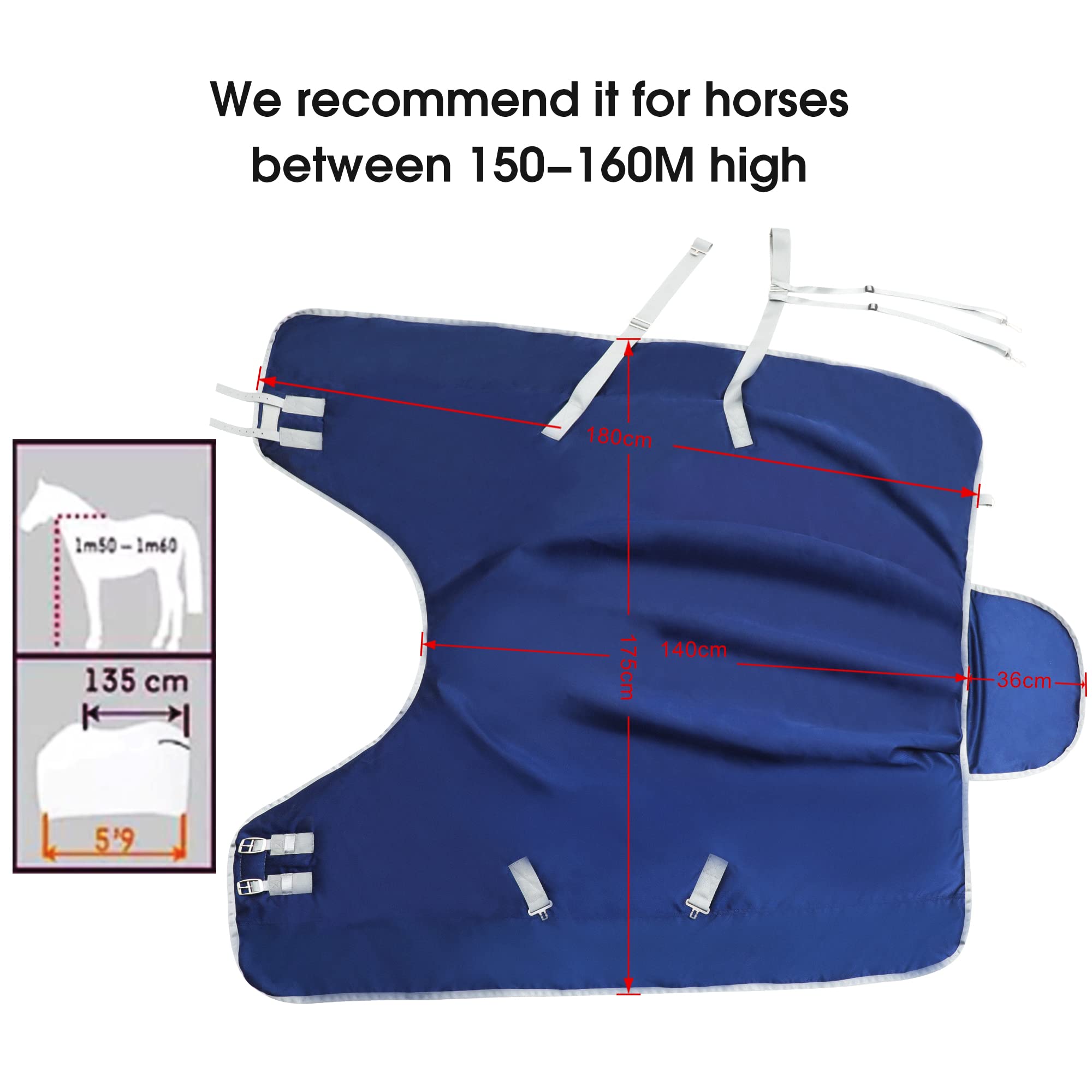 1200D Heavy Duty Horse Turnout Blanket - Winter Waterproof Horse Blanket for Cold Weather - Navy Blue 82 Inch - Ideal for Outdoor Riding, Stable, and Pasture Use