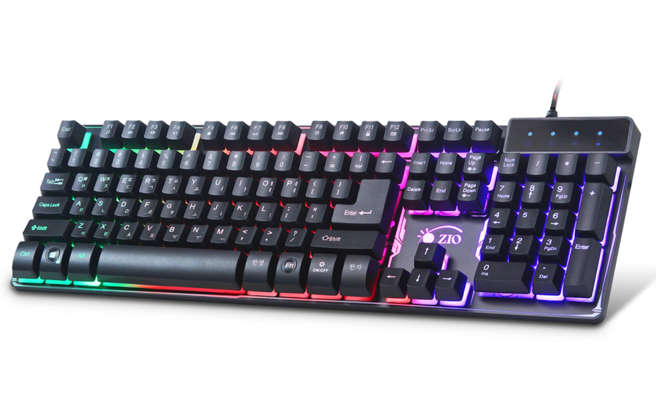 Zio Korean English Gaming Keyboard - USB Wired LED Backlit Membrane Keyboard for PC, Laptop, Office & Gaming (Black)